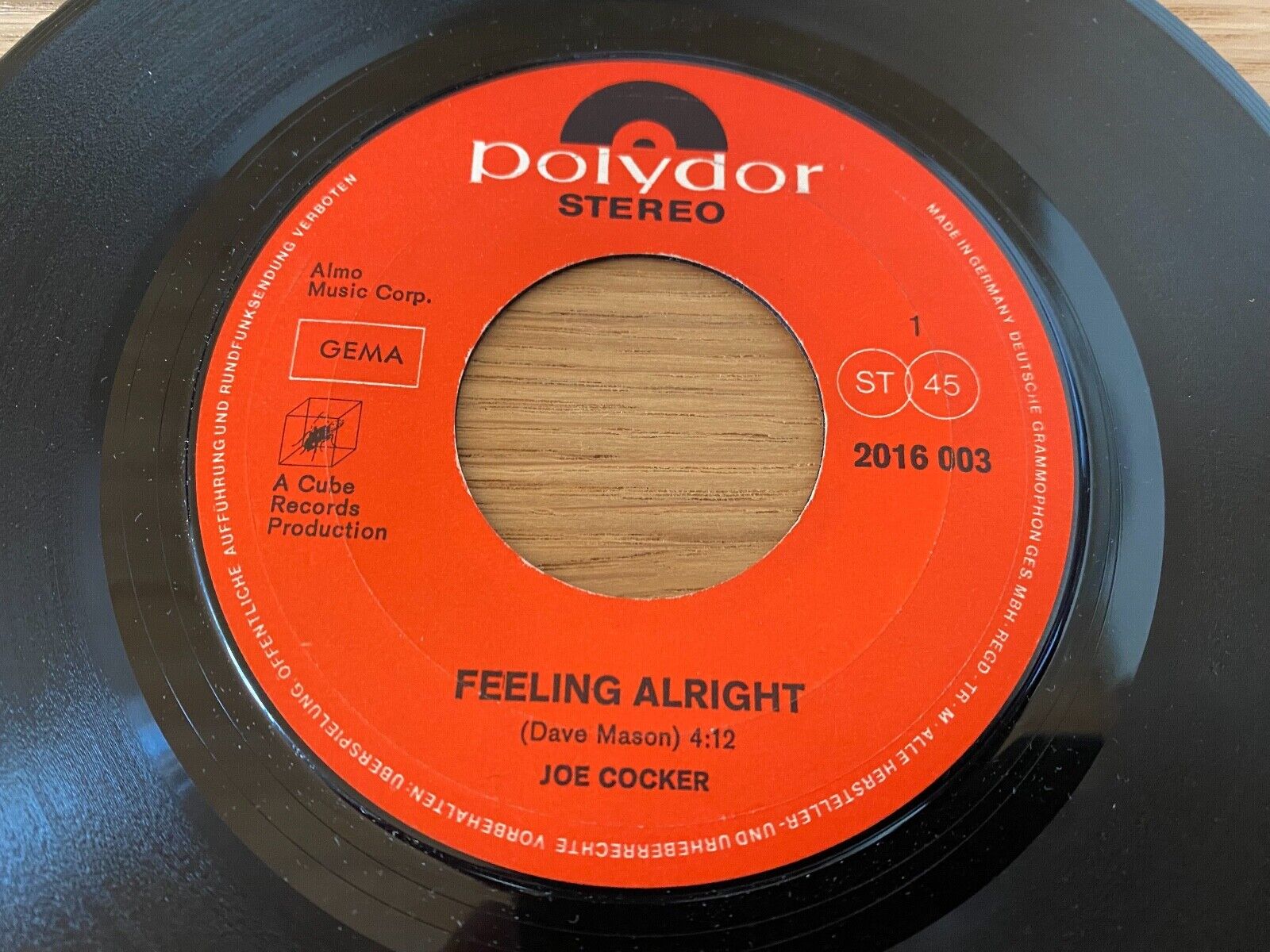 JOE COCKER "FEELING ALRIGHT / SANDPAPER CADILLAC" GEMA POLYDOR RECORDS 7 INCH 45