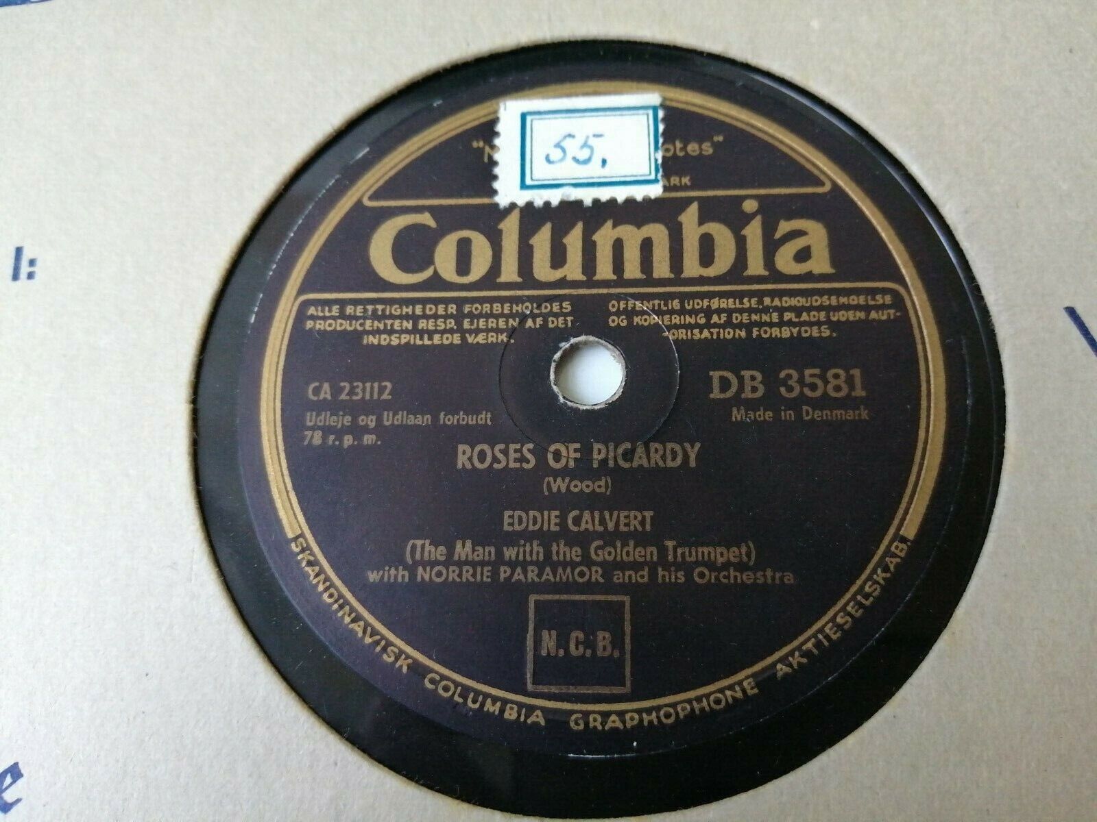 78 RPM  shellacEDDIE CALVERTRoses of Picardy/Cherry Pink Columbia DB 3581