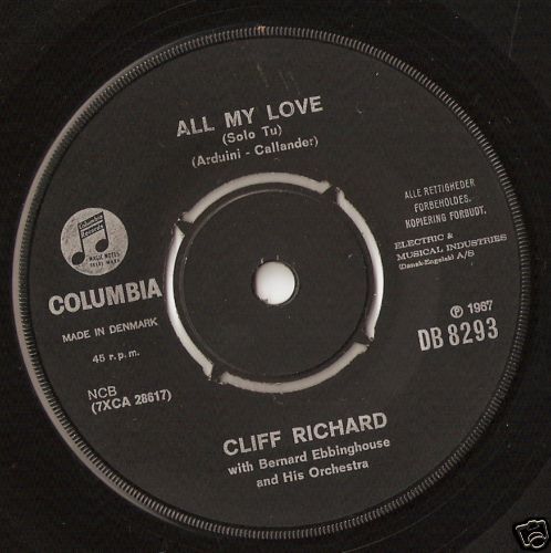 CLIFF RICHARD ALL MY LOVE DANISH 45 RPM 7" 1967 ROCK N ROLL BEAT SHADOWS