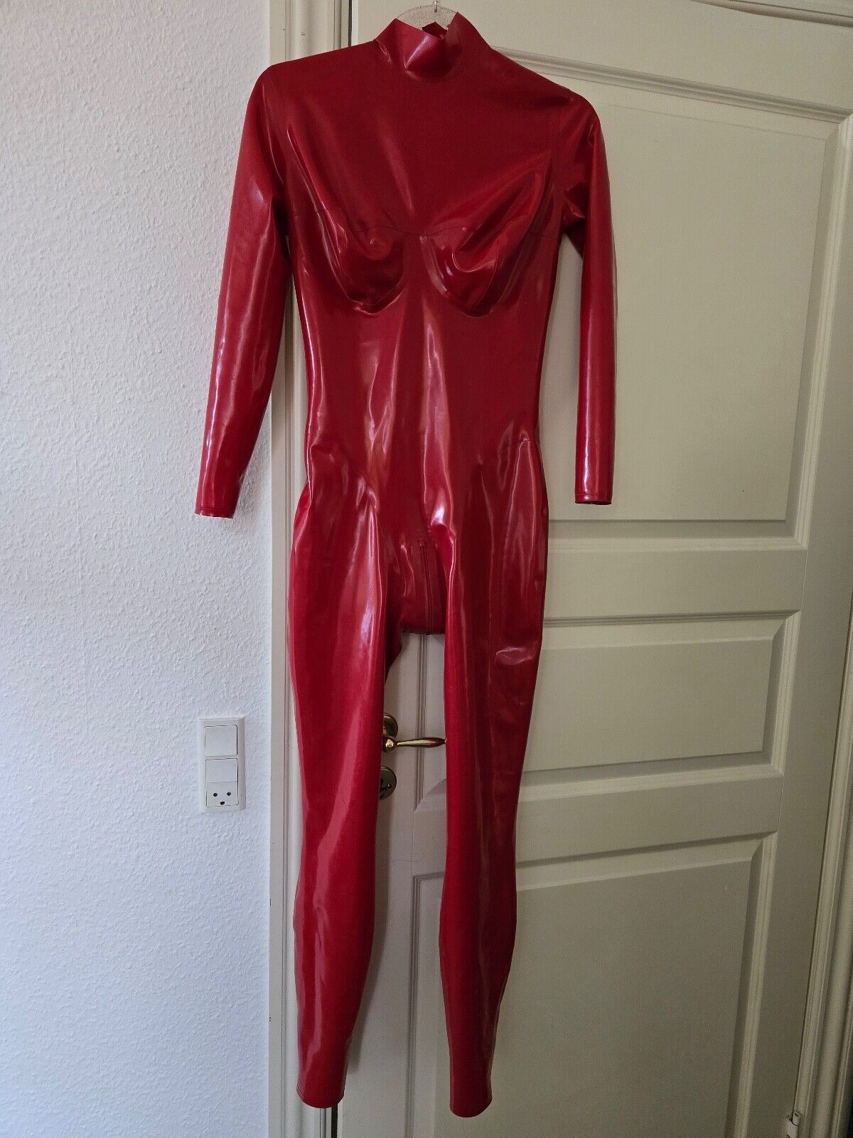 Simon O Red Latex Catsuit Latex Catsuit with Anatomically Shaped Breast Cups