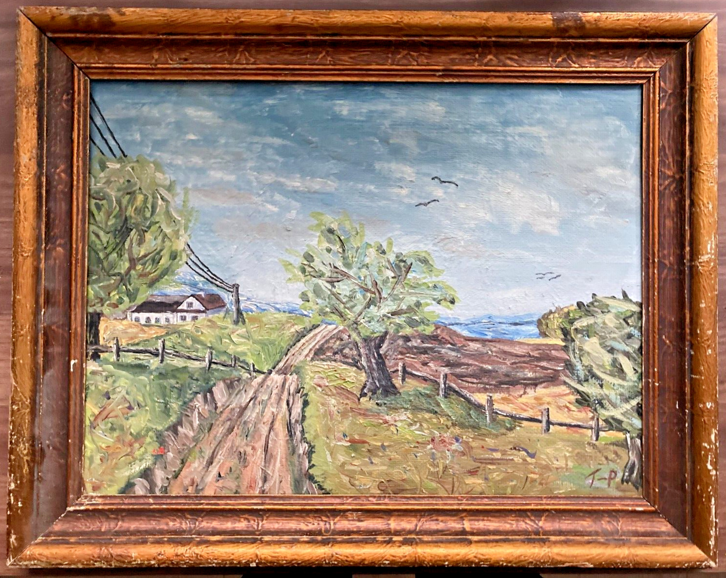 Danish Artist Signed "T-P" Landscape Oil Canvas Painting L50cm x H38 Framed