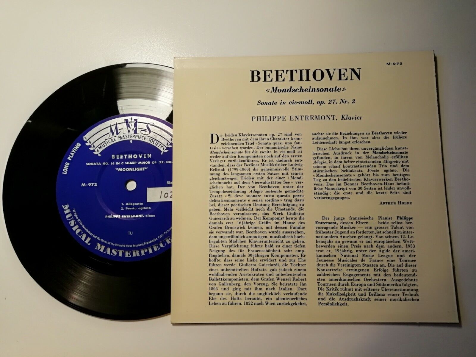 Vinyl 45 EP  BeethovenSonata Nr14 in CIS-Moll "Mondschein M-972