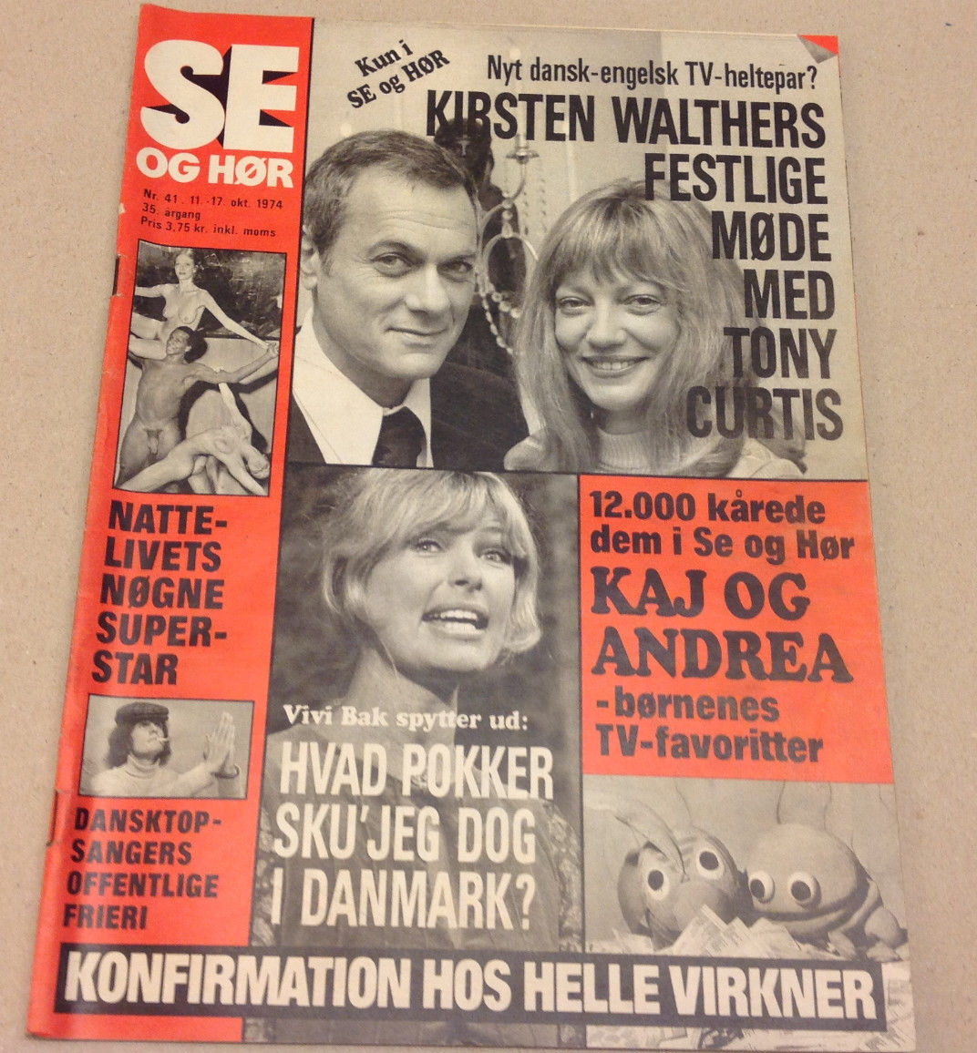 TONY CURTIS KIRSTEN WALTHER INTERVIEW FRONT COVER VINTAGE Danish Magazine 1974