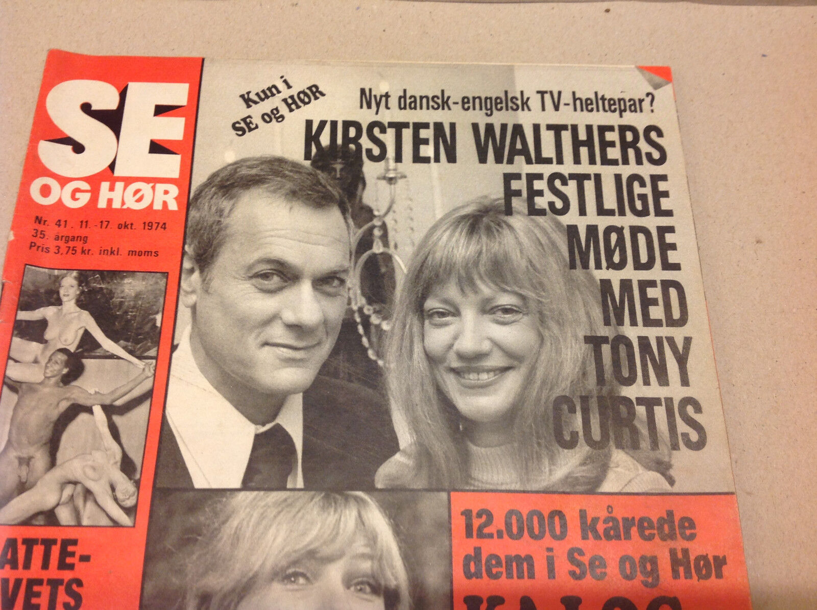 TONY CURTIS KIRSTEN WALTHER INTERVIEW FRONT COVER VINTAGE Danish Magazine 1974