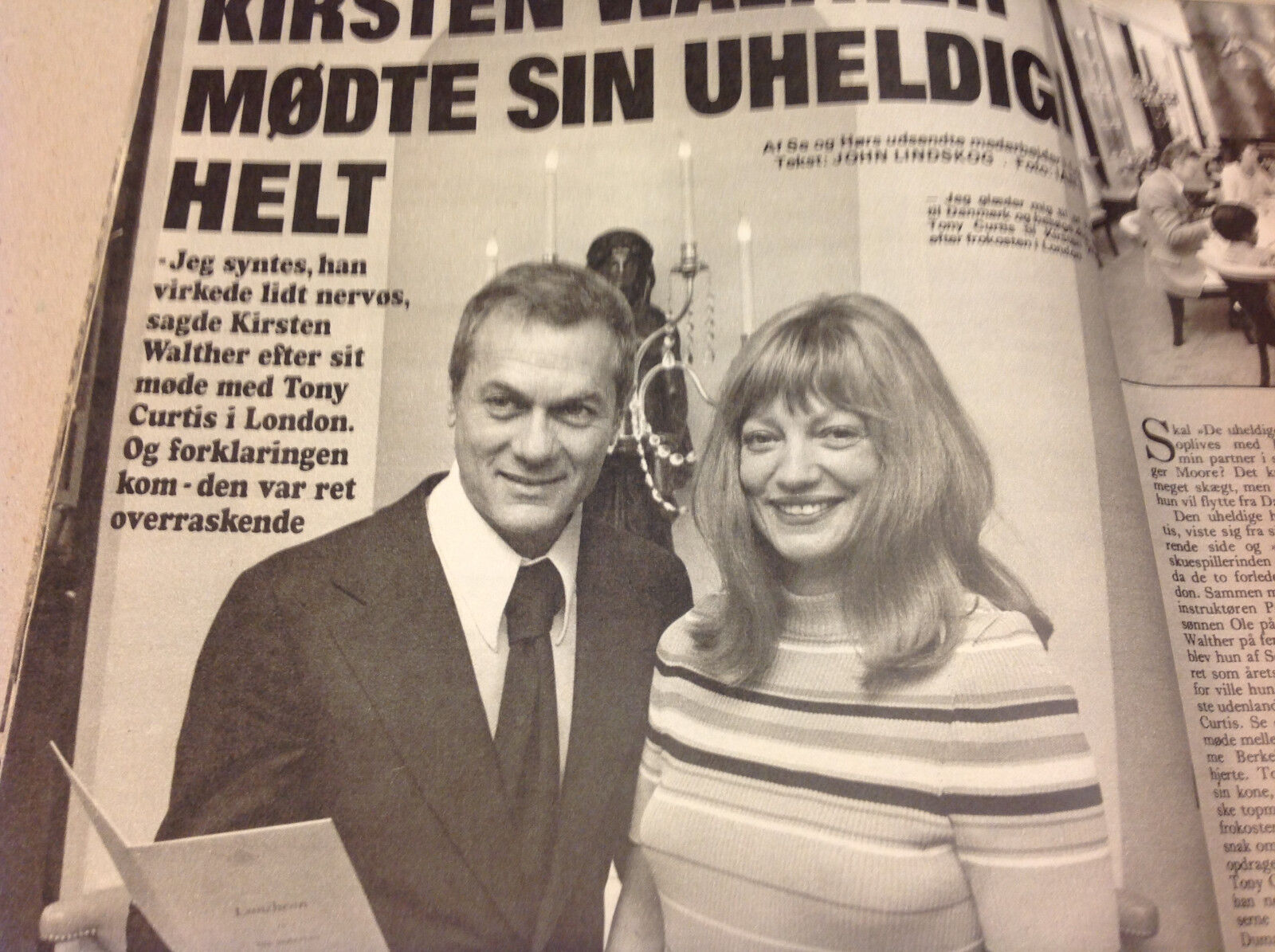 TONY CURTIS KIRSTEN WALTHER INTERVIEW FRONT COVER VINTAGE Danish Magazine 1974