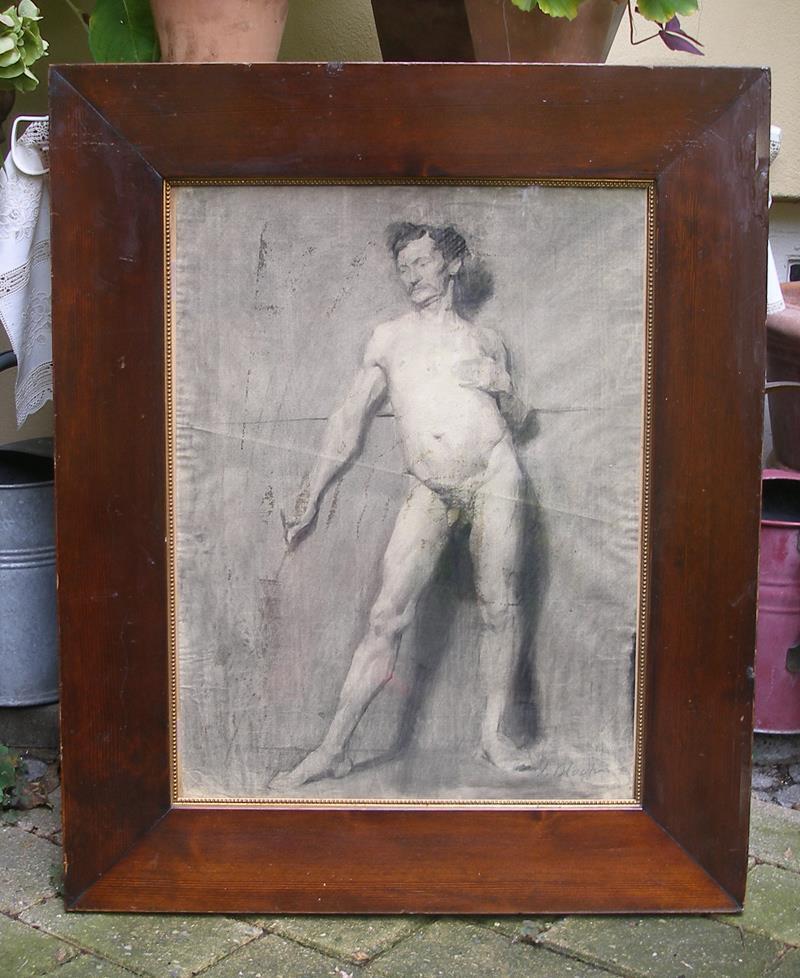 Carl  Bloch (1834) Huge Royal Academy Male Model Charcoal Study. Ca.1850. Rare!