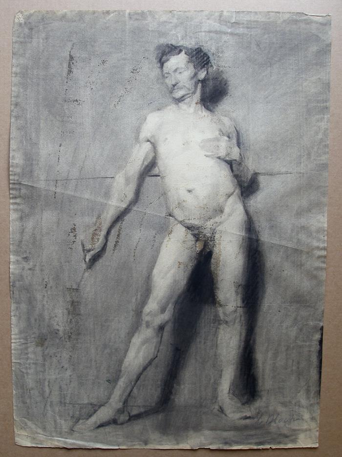 Carl  Bloch (1834) Huge Royal Academy Male Model Charcoal Study. Ca.1850. Rare!