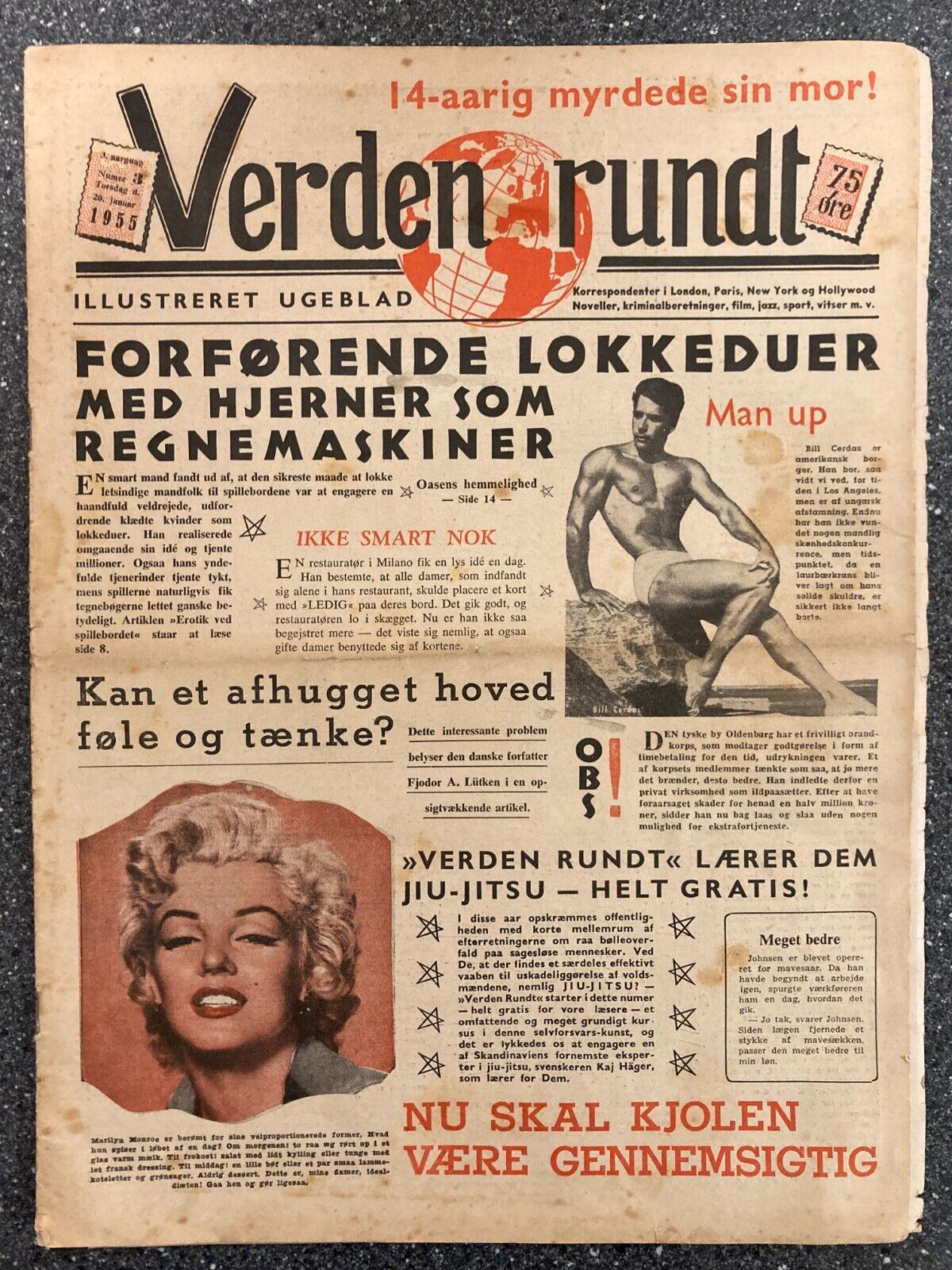 Marilyn Monroe + Bill Cerdas VERY RARE Danish Magazine 1955 "Verden Rundt"