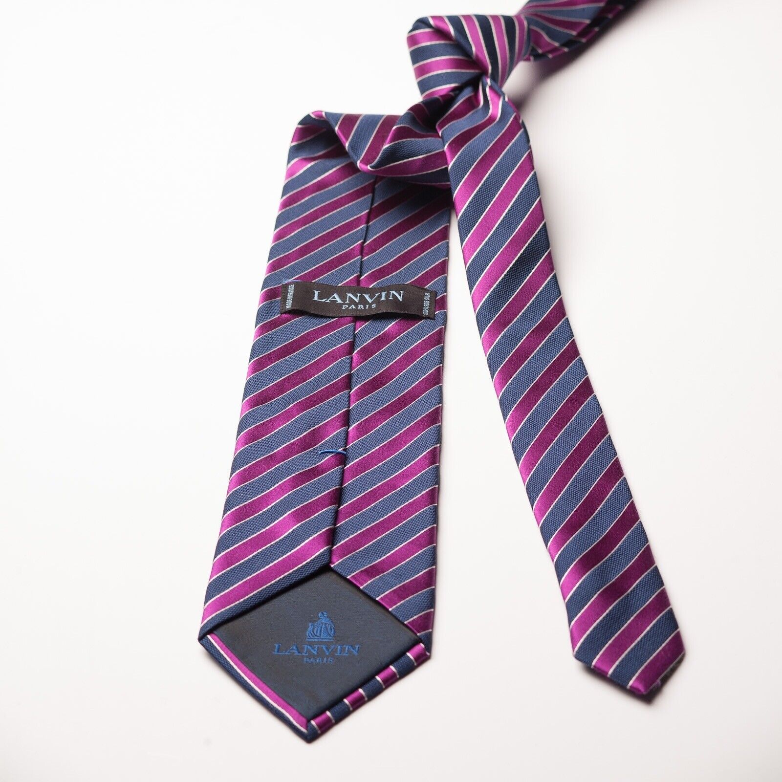 LANVIN Purple Striped Silk Tie French Made