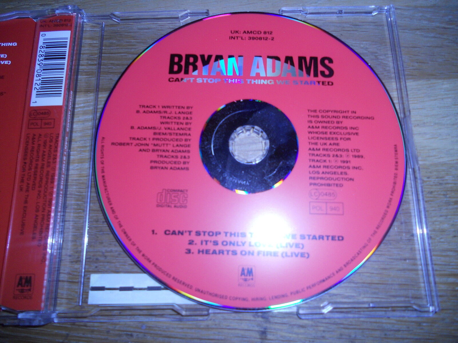 BRYAN ADAMS "CAN´T STOP THIS THING WE STARTED" 1991 RARE 3 TRACKS CD SINGLE+LIVE