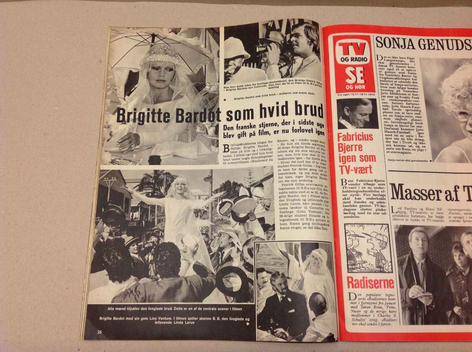 BRIGITTE BARDOT MINI FRONT COVER WHITE BRIDE +HELLE VIRKNER Danish Magazine 1970