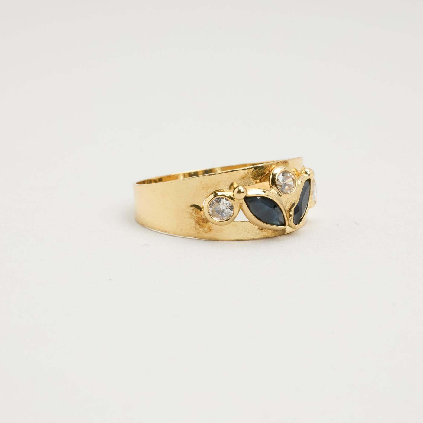 Ring with zircon and sapphire in 14K Gold size 6¾ | Vintage Solid Gold