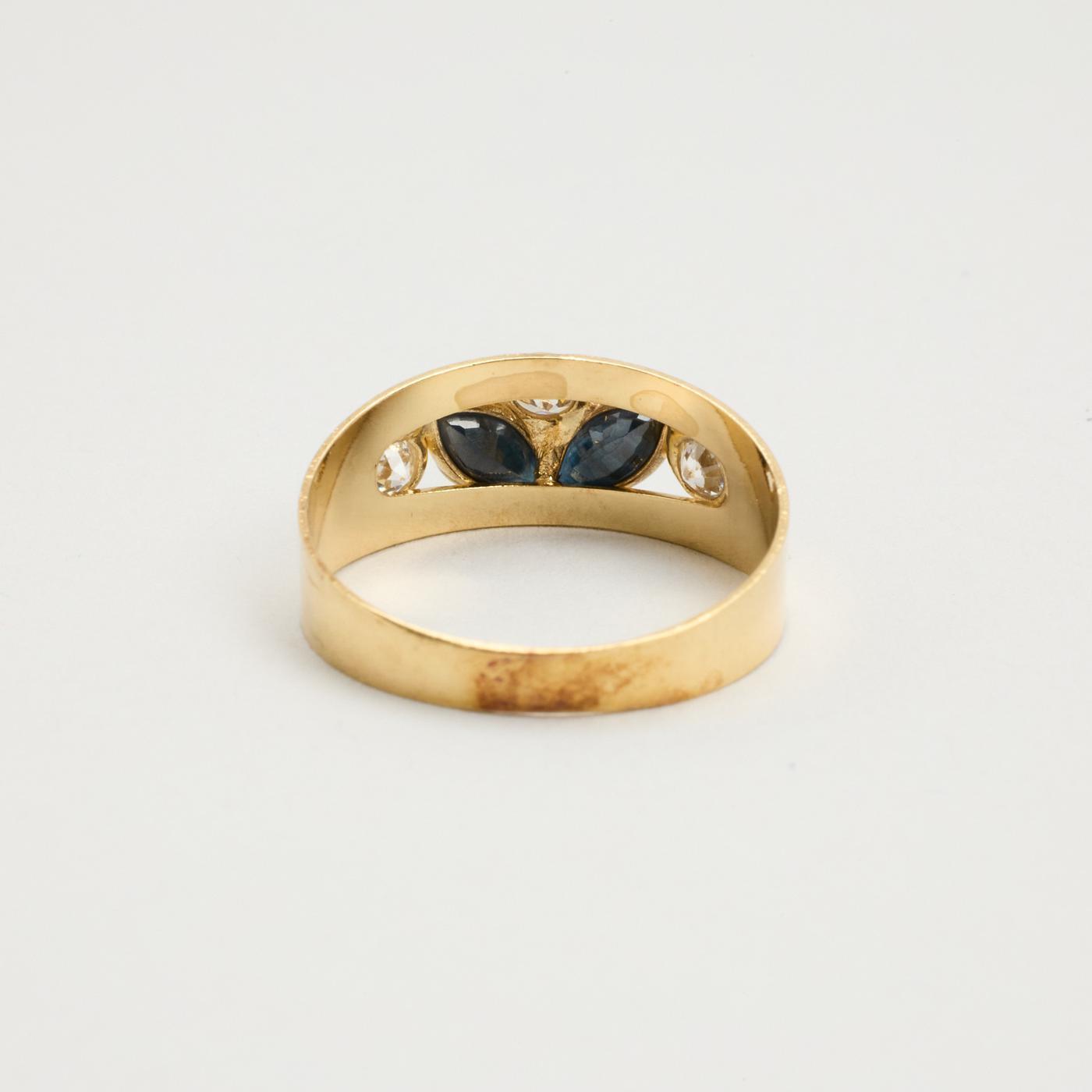 Ring with zircon and sapphire in 14K Gold size 6¾ | Vintage Solid Gold