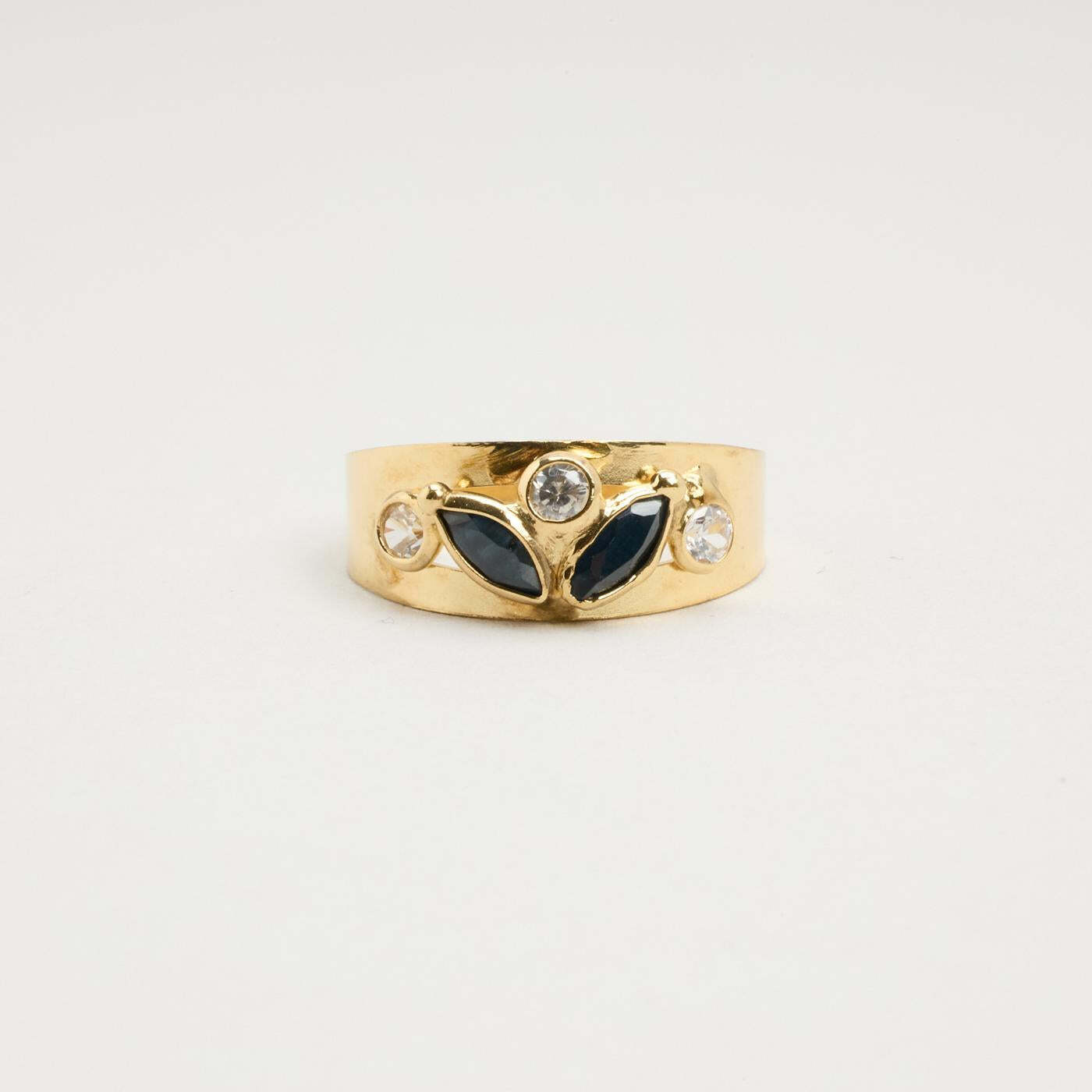 Ring with zircon and sapphire in 14K Gold size 6¾ | Vintage Solid Gold