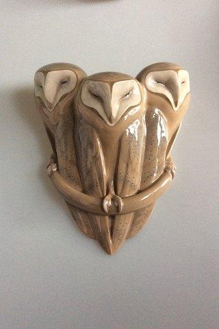 Royal Copenhagen Art Nouveau Wall pocket vase with 3 owls No 274 Measures