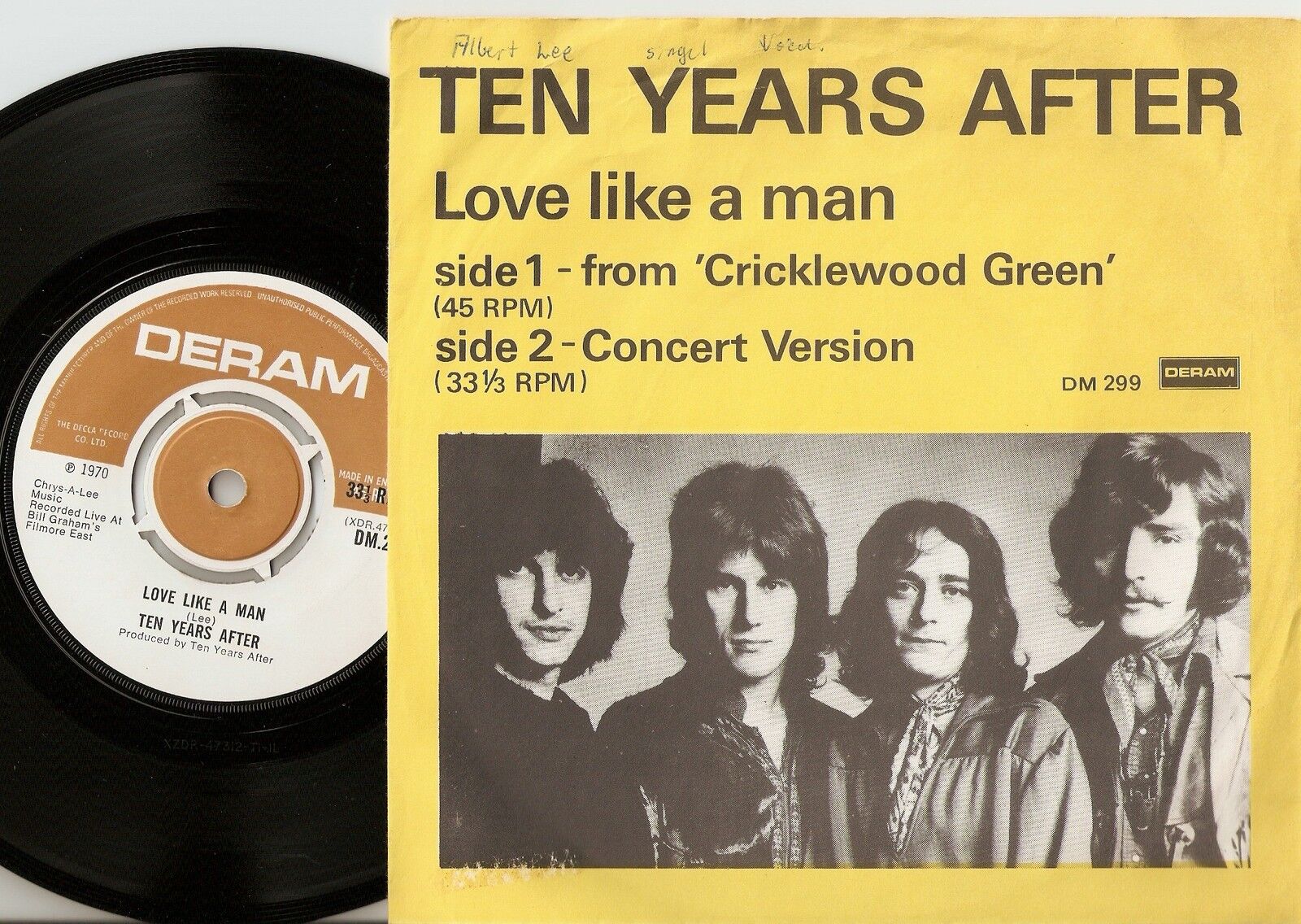 TEN YEARS AFTER LOVE LIKE A MAN DANISH PS+45 1970 PSYCH FREAKBEAT 45  33RPM