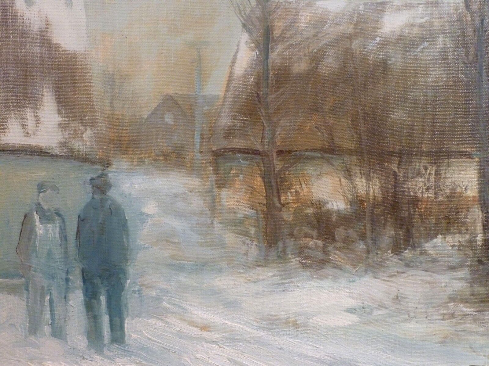 POUL KASTRUP! WINTER SCENERY WITH FIGURES IN THE VILLAGE