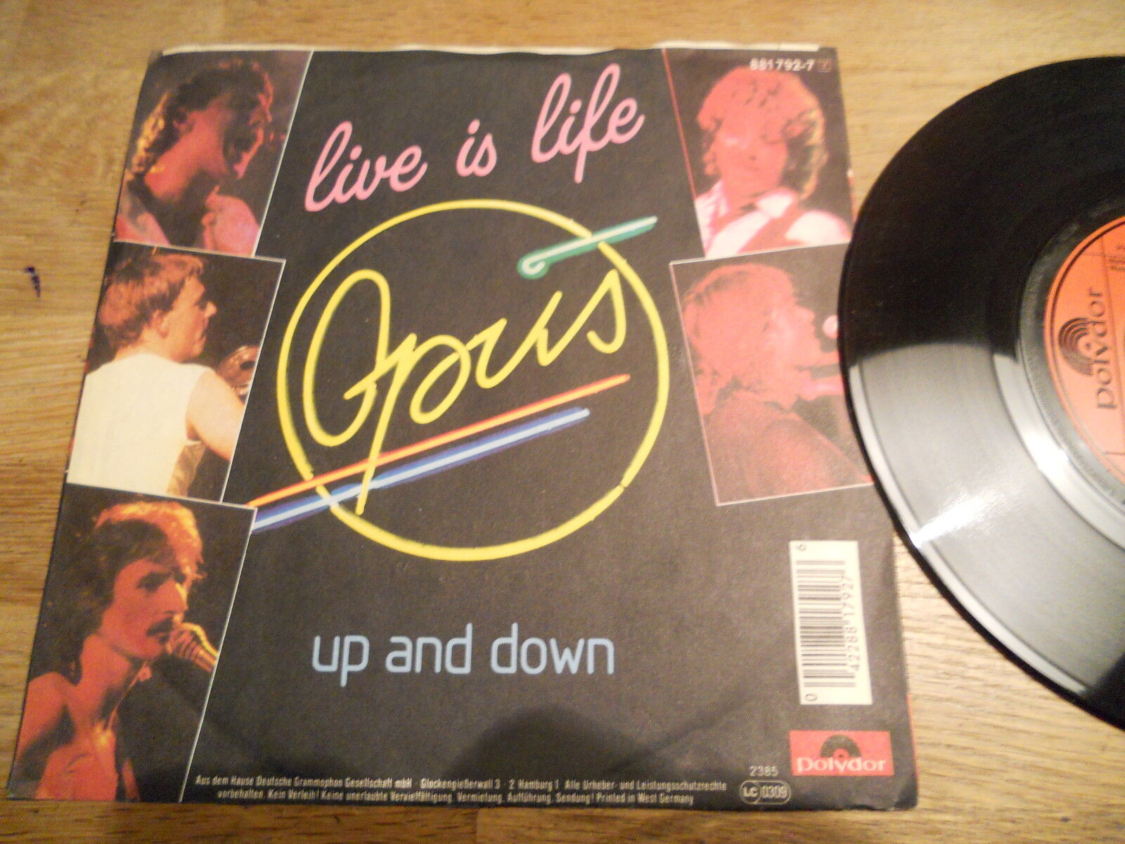 OPUS LIVE IS LIFE / UP AND DOWN GEMA POLYDOR RECORDS WEST GERMANY 1984 RARE USED