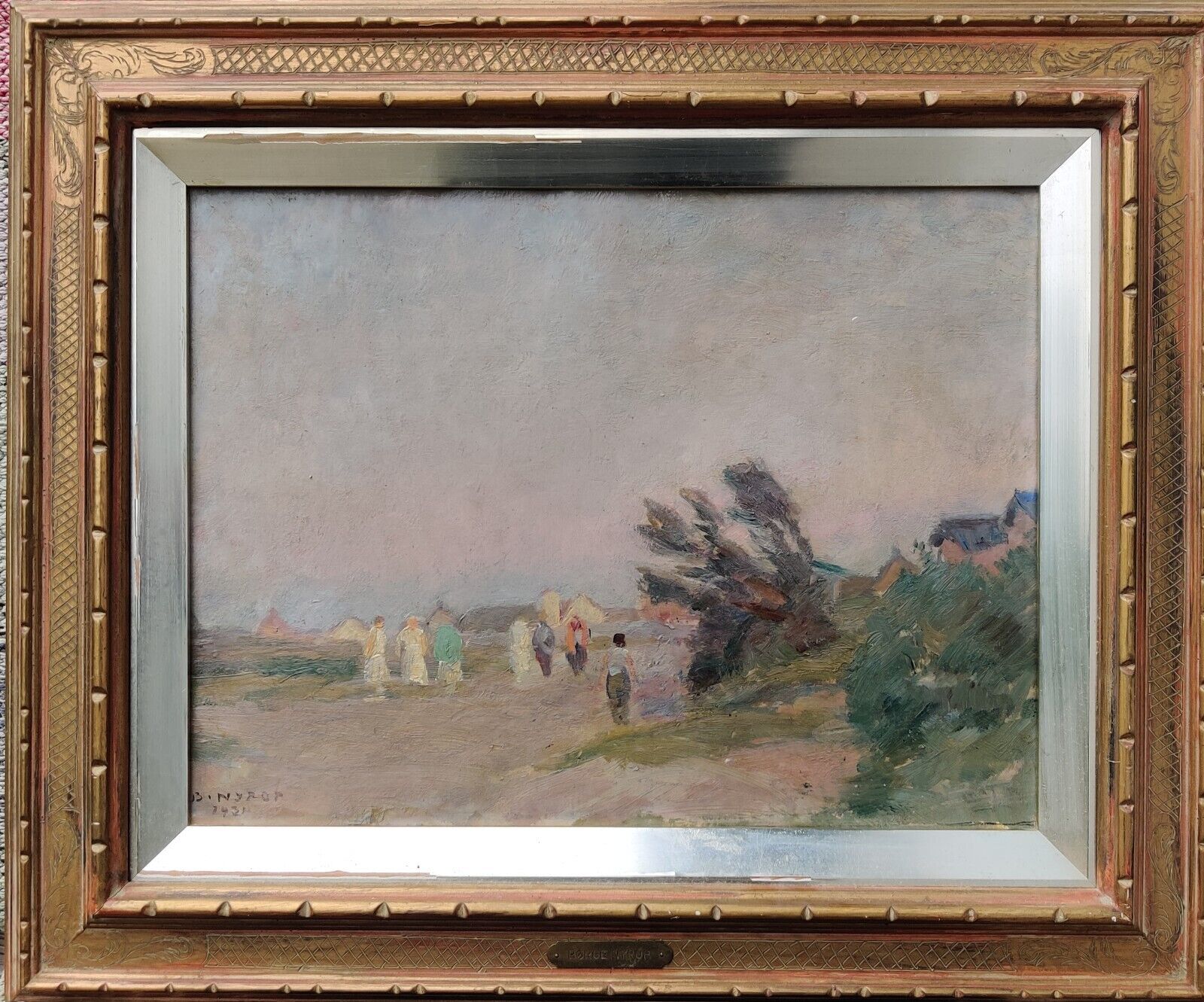 Borge Nyrop (1881-1948): SUMMER WALK AT SEA COAST original oil painting