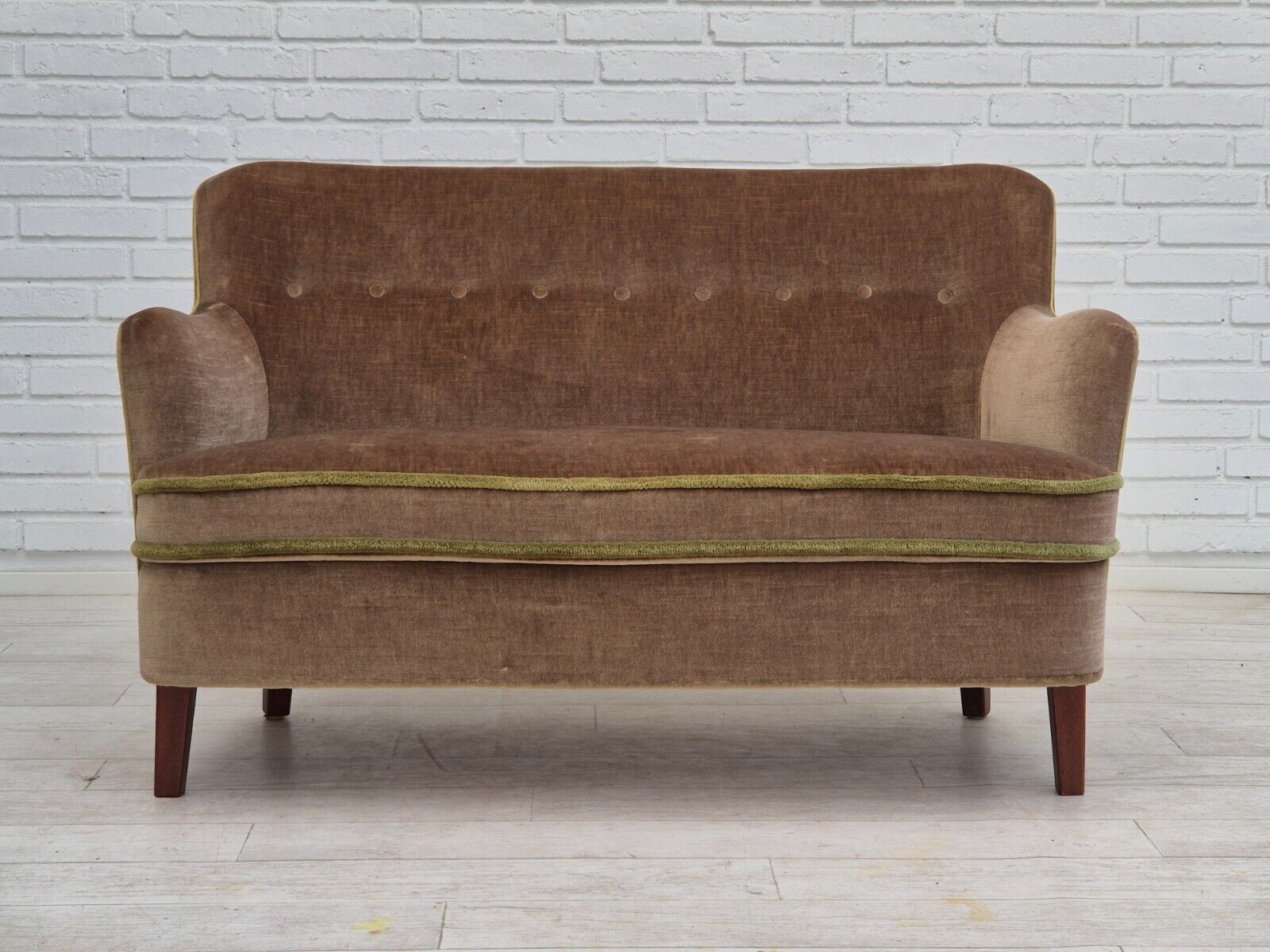 1960s Danish 2 seater sofa original condition furniture velour beech wood