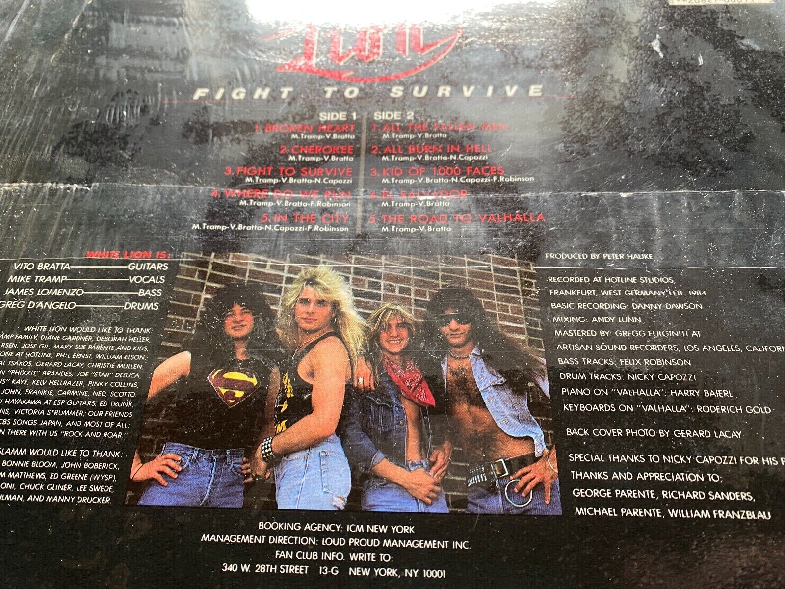 WHITE LION "FIGHT TO SURVIVE" 1985 10 TRACK VINYL LP CANADIAN PRESS GRAND SLAMM*