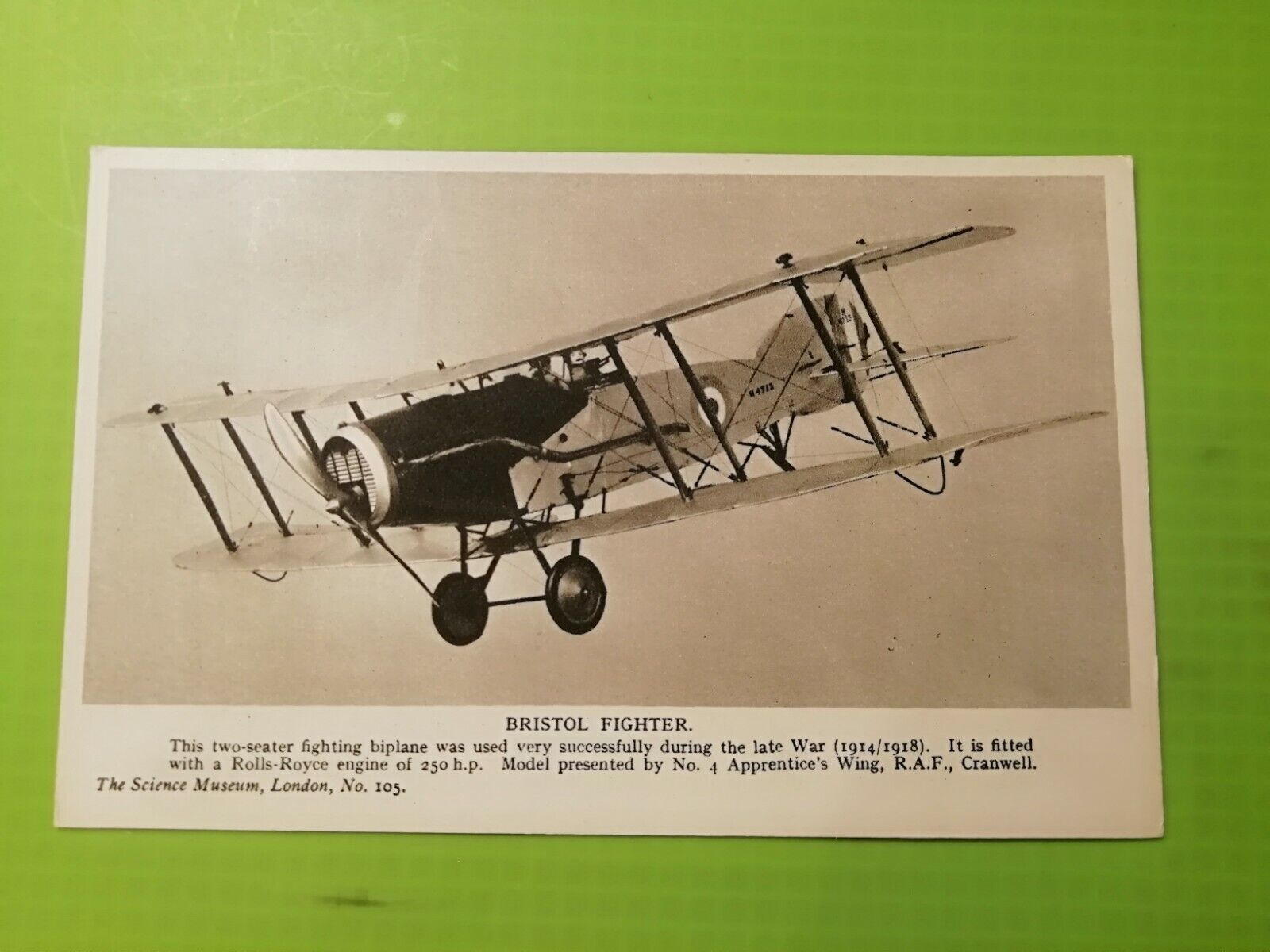 Aviation PostcardThe Science MuseumLondonBristol Fighter1914/1918