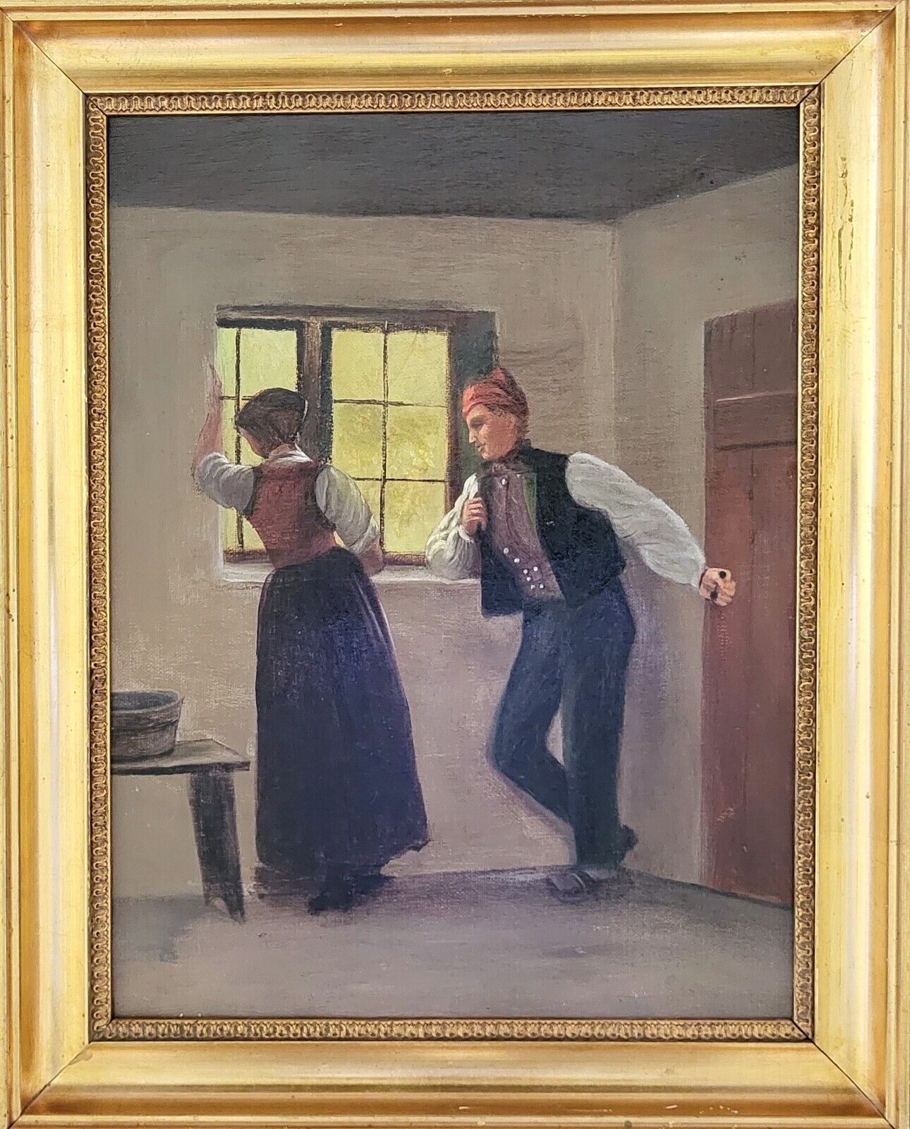 Antique oil painting Unknown artist (19th c): ”The courting”