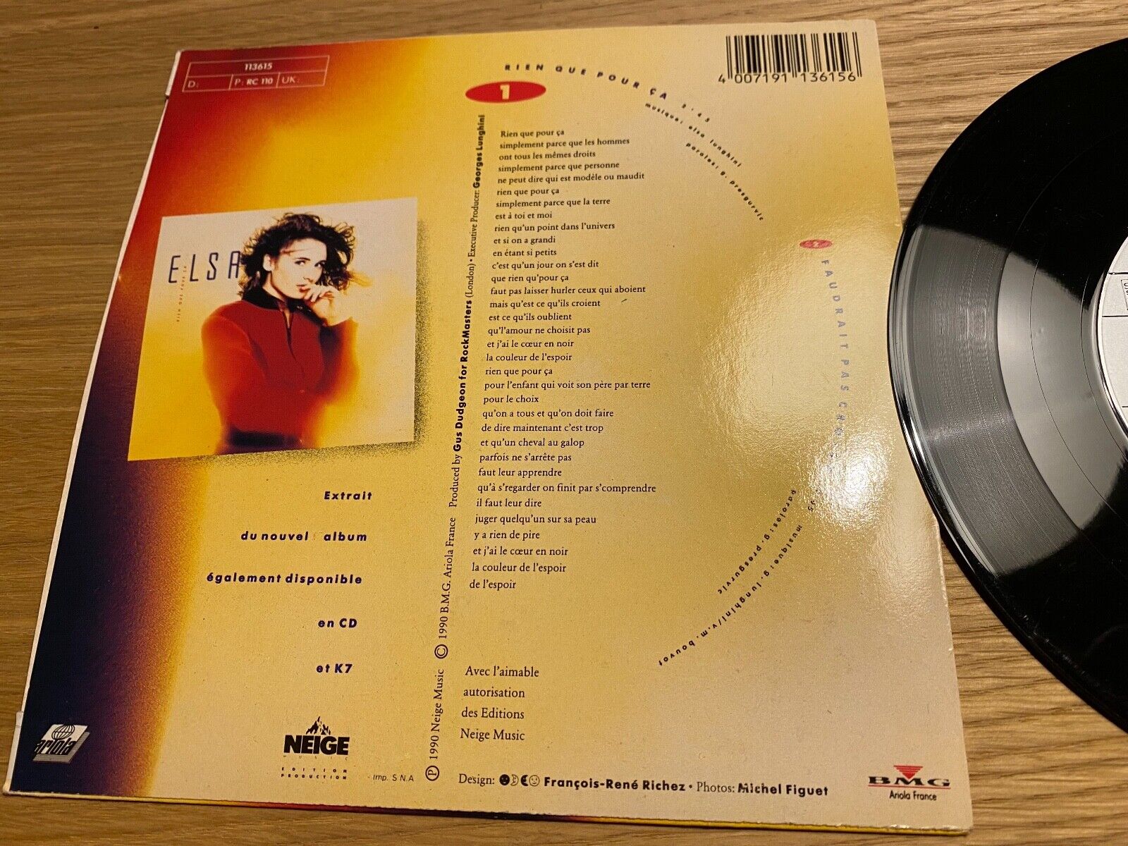 ELISA "RIEN QUE POUR CA" RECORDS SACEM FRANCE 1990 NEIGE MUSIC 113615 HI-FI STER