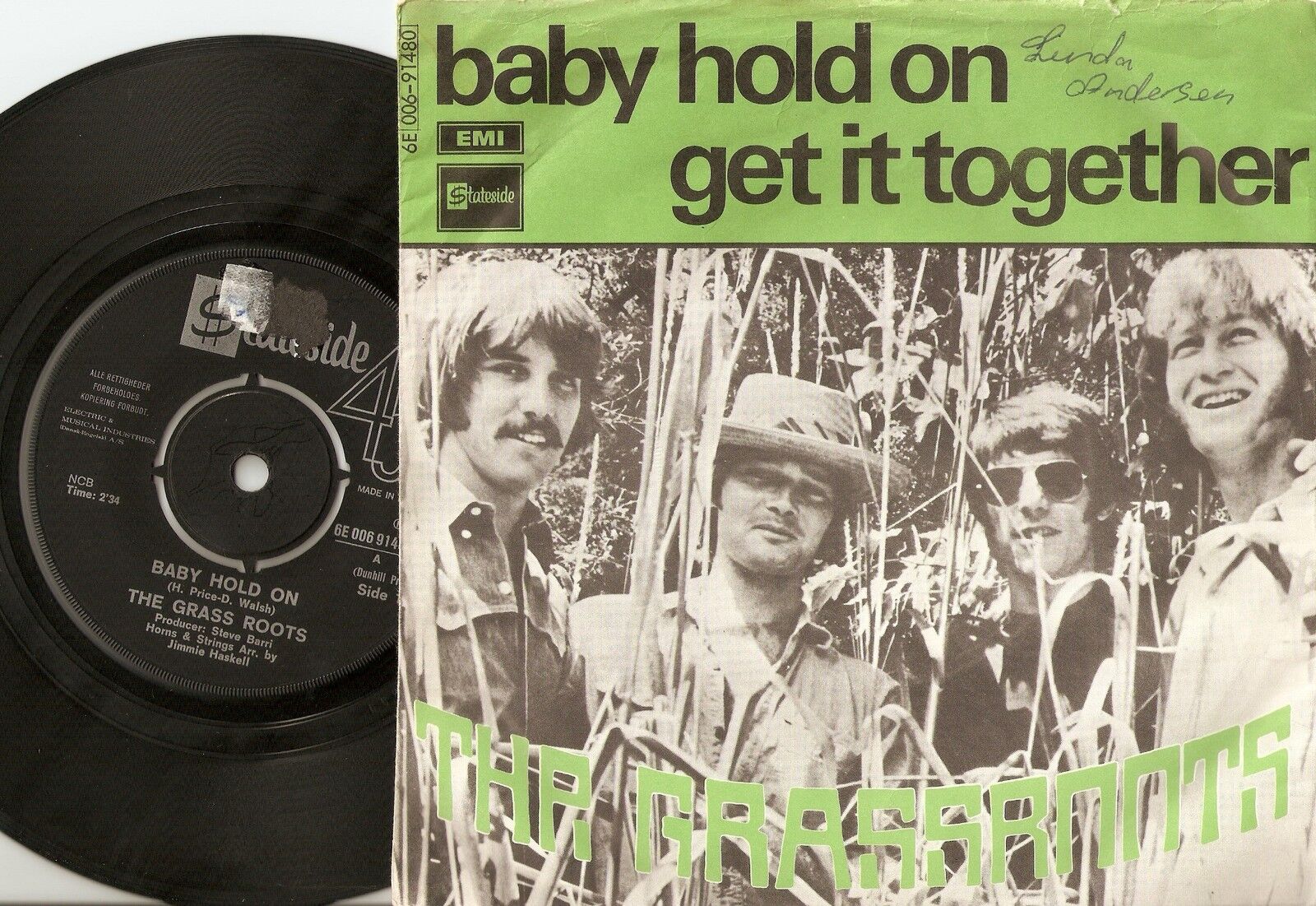 THE GRASS ROOTS BABY HOLD ON DANISH 45+PS 1970 MOD PSYCH FREAKBEAT PROG ROCK