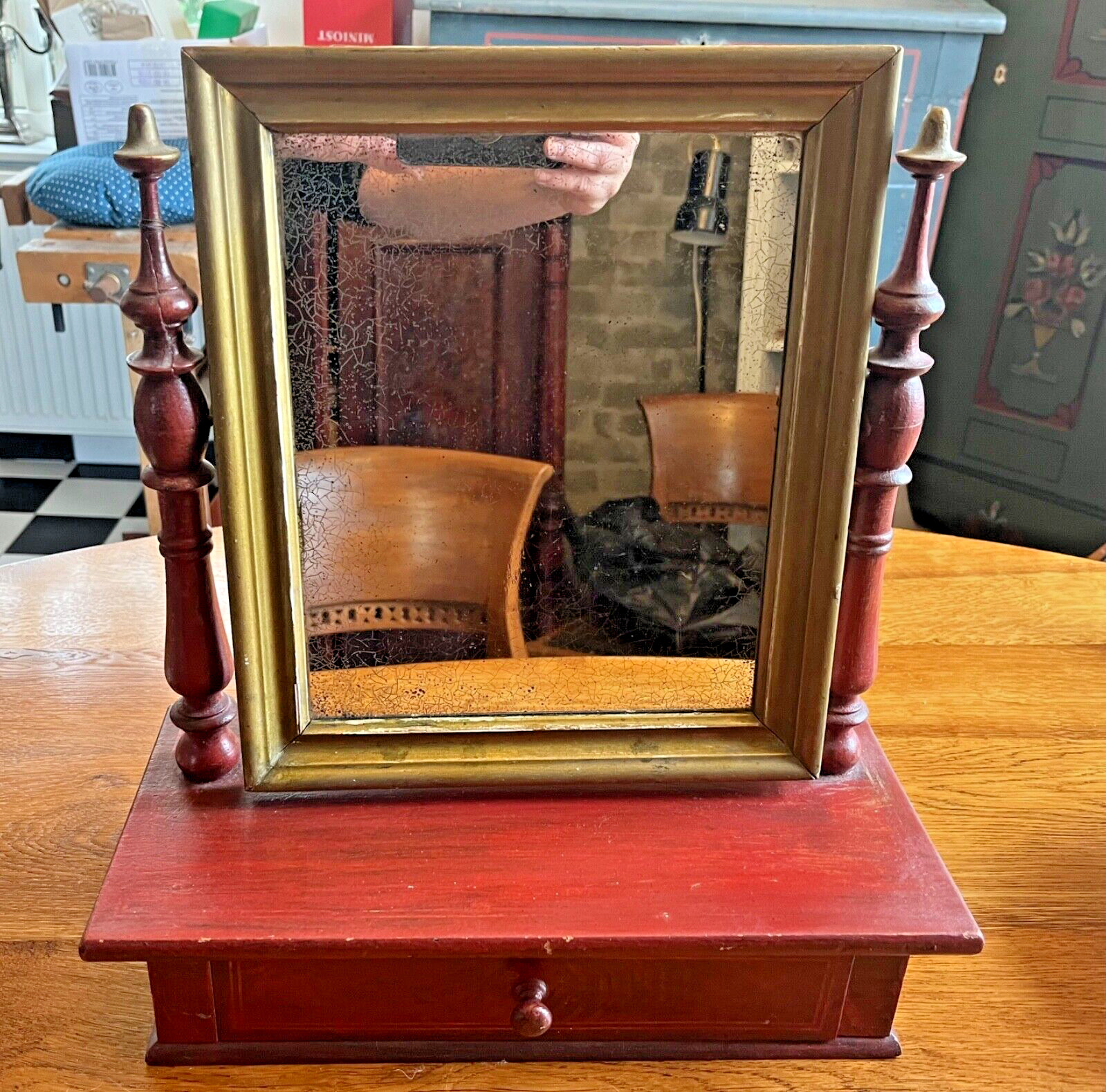 Antique Dressing Mirror Vanity With Drawer Circa 1930 Flexible Use