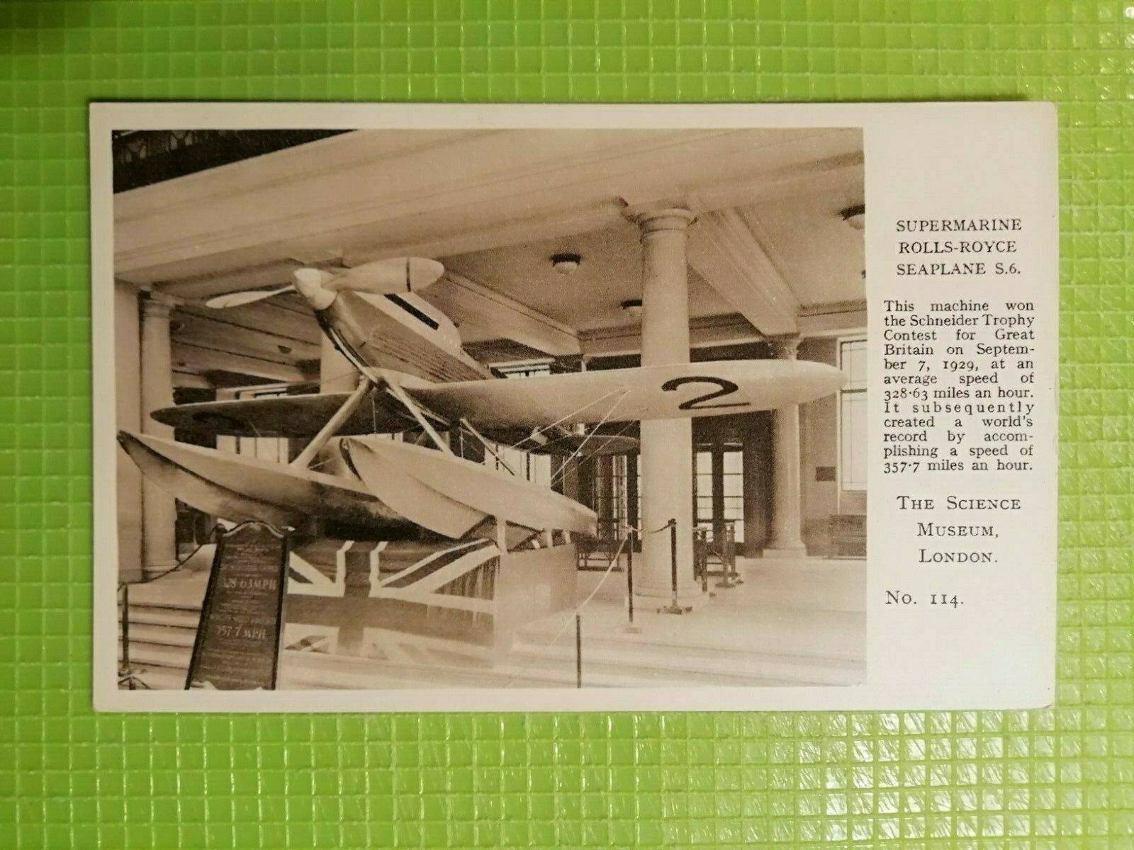 Aviation PostcardThe Science MuseumLondonSupermarine Rolls-Royce Seaplane S6