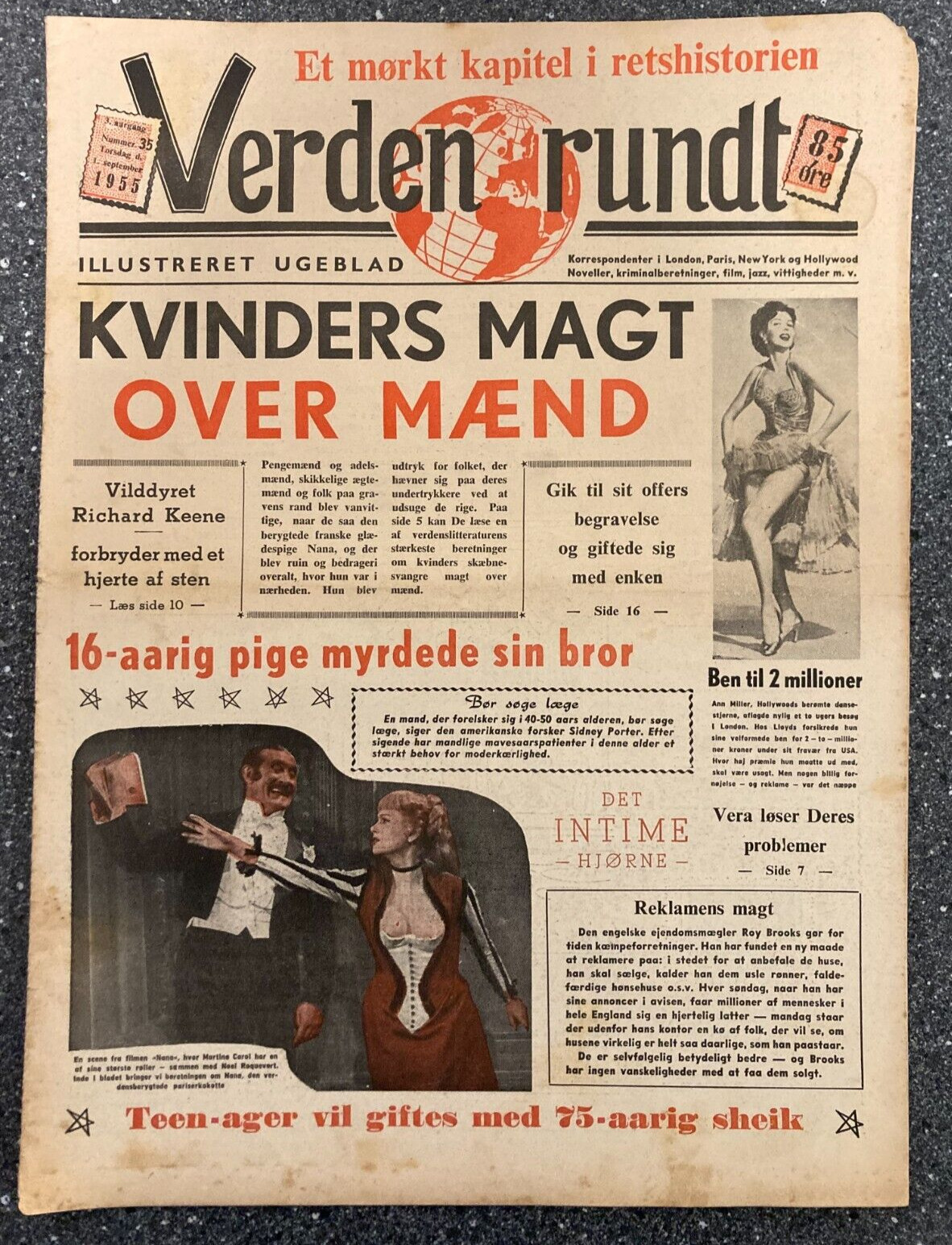 Martine Carol Noel Roquevert Ann Miller Danish Magazine 1955 "Verden Rundt"