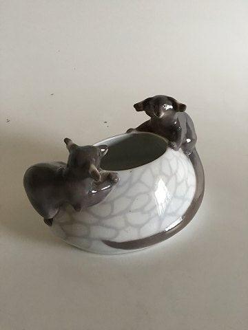 Royal Copenhagen Art Nouveau Bowl with two Otters No 601 Measures 20cm and is