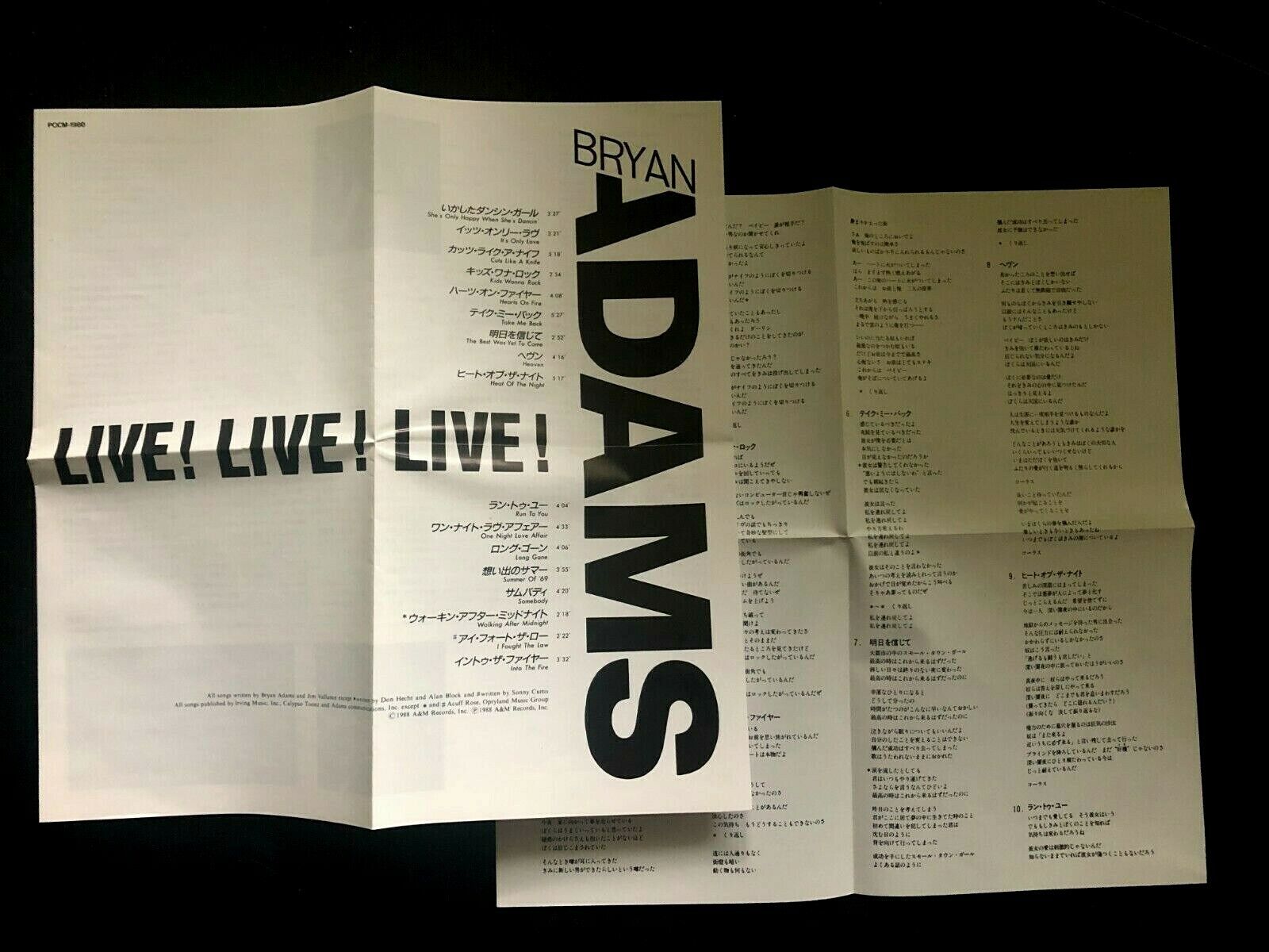 BRYAN ADAMS ''LIVE! LIVE! LIVE!'' - JAPAN CD -  LIVE RECORDING 1988