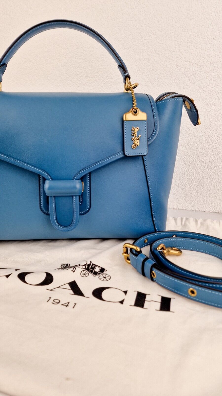 Coach Courier Carryall Pacific Blue Smooth Leather Tophandle Crossbody Bag 88348