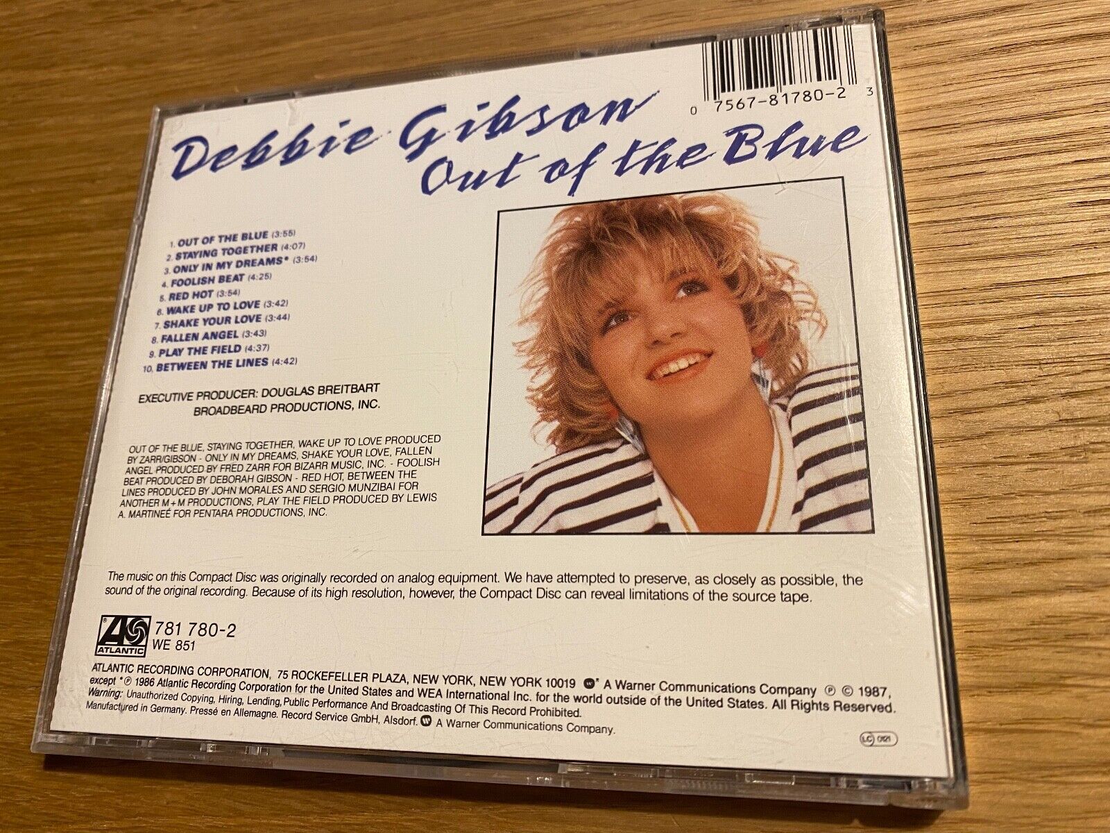 DEBBIE GIBSON "OUT OF THE BLUE" 1986 CD ALBUM 10 TRACK ATLANTIC RECORDS GERMANY