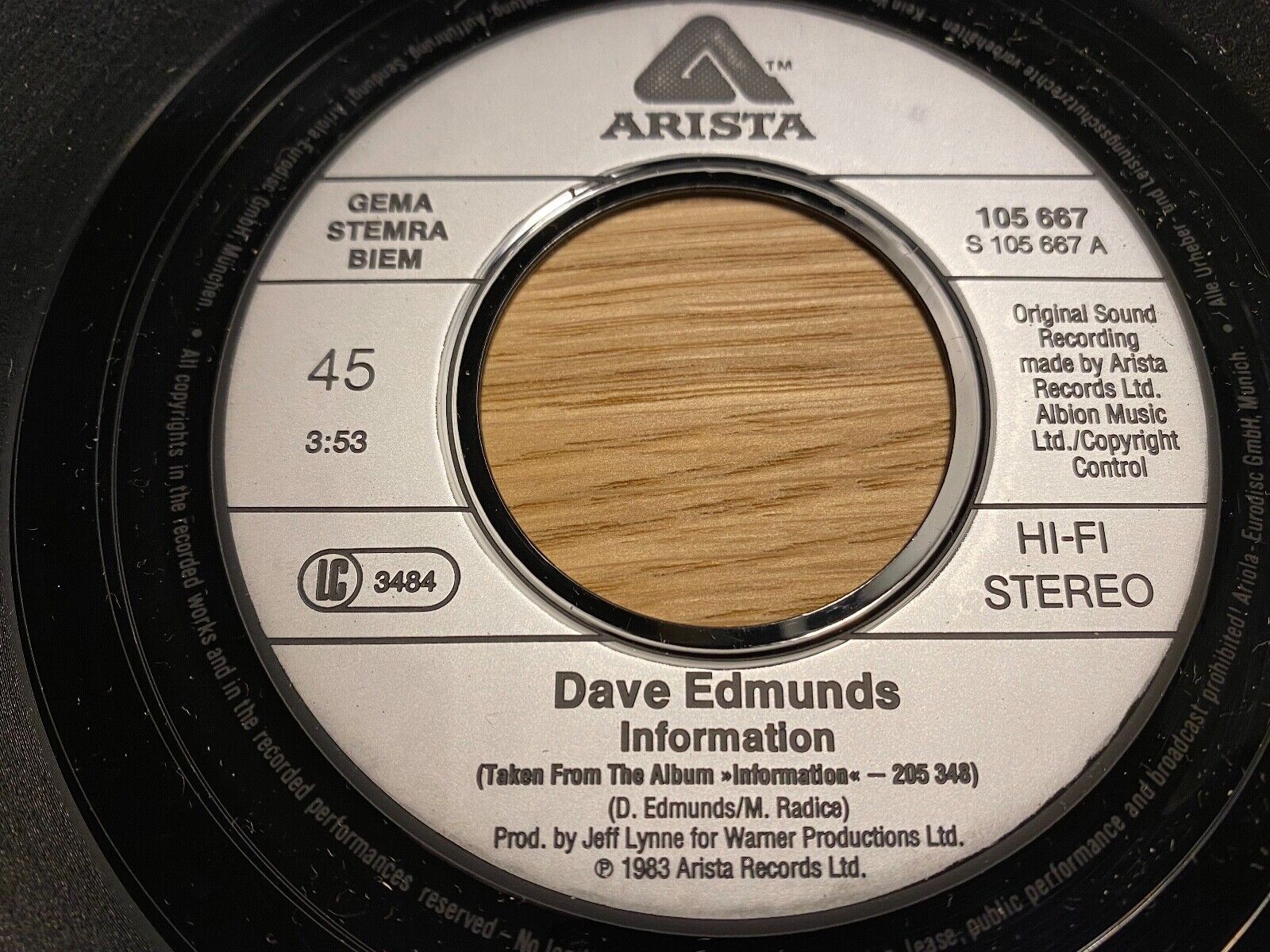 DAVE EDMUNDS "INFORMATION / WHAT HAVE I GOT TO DO TO WIN" 1983 ARISTA RECORDS 7"