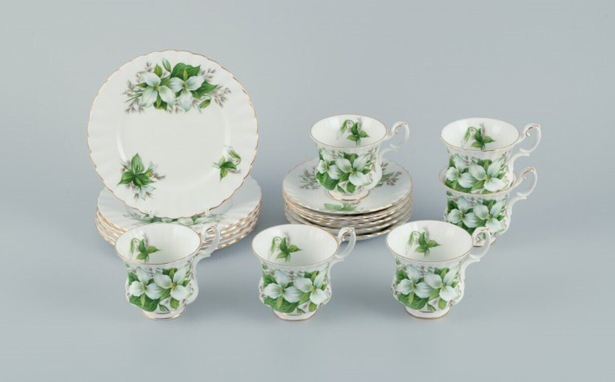 Royal Albert England Six "Trillium" coffee cups with saucers and cake plates