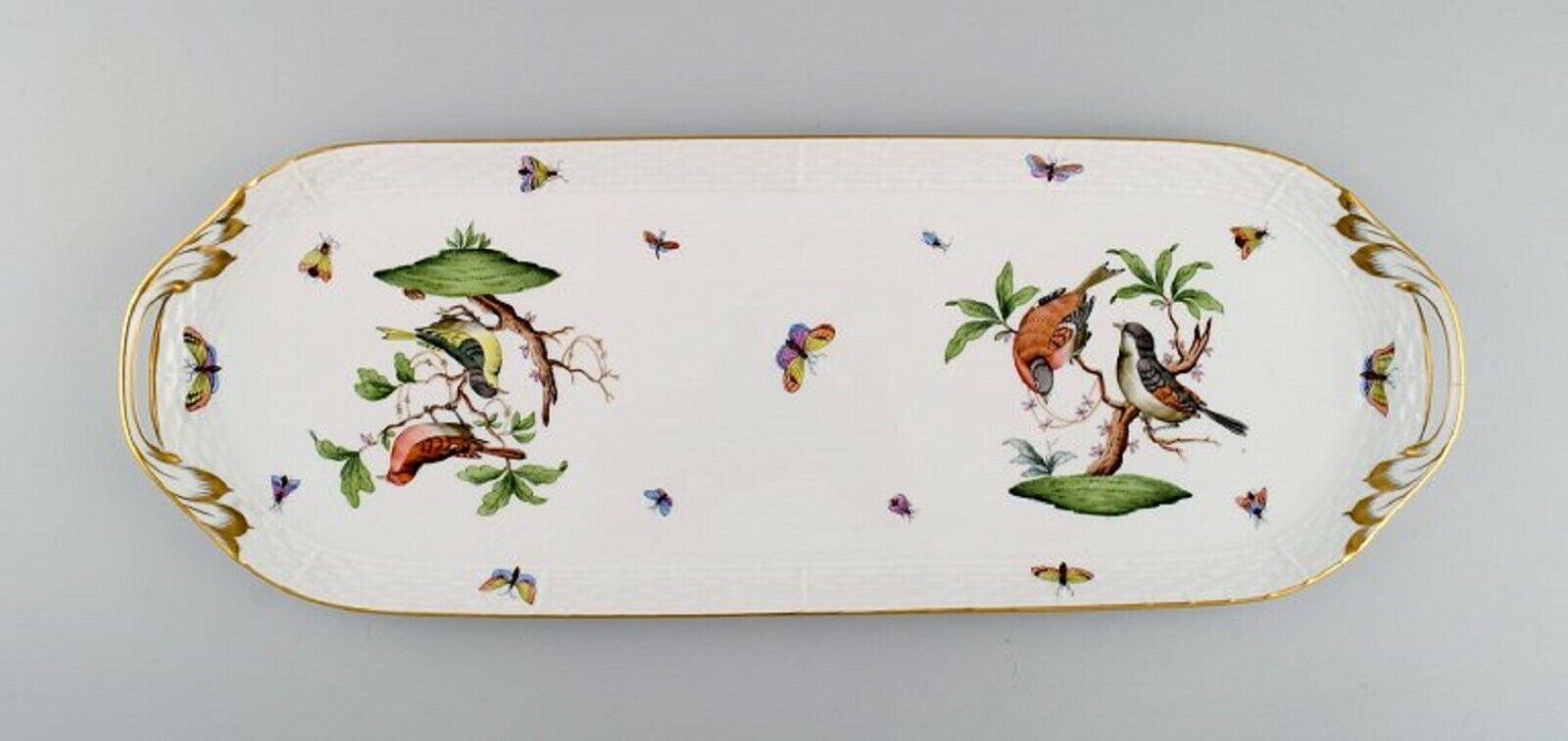 Oblong Herend Rothschild Bird serving dish / tray in hand-painted porcelain