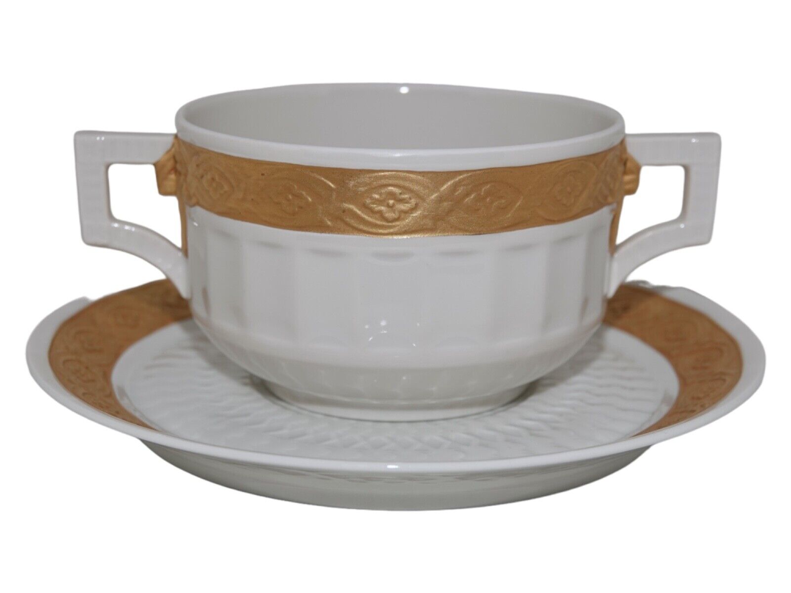 Royal Copenhagen Gold Fan large soup cup with matching saucer