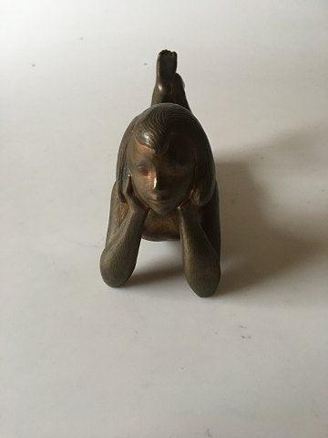 Johannes Hedegaard Bronze Figurine of Resting Naked Woman