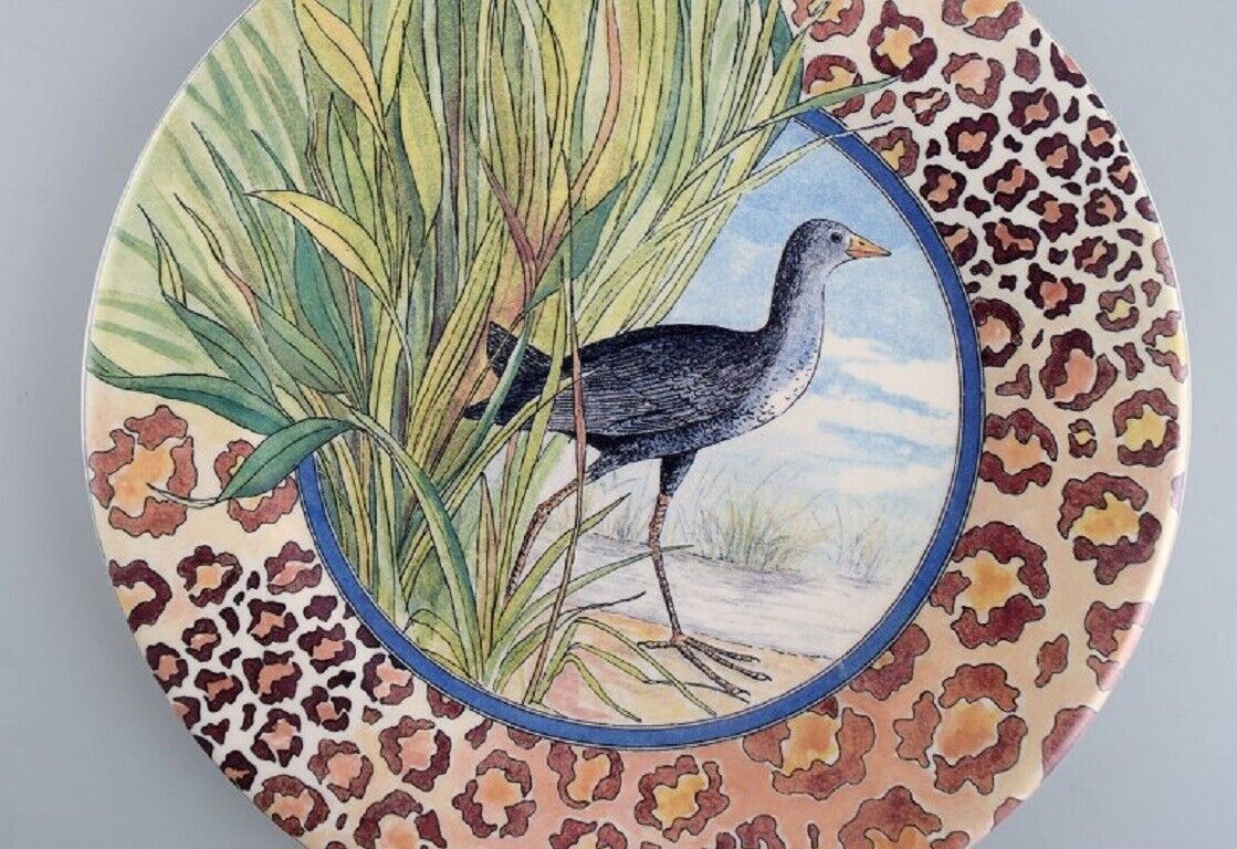 Gien France Two Savane porcelain plates with hand-painted exotic birds