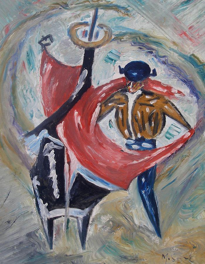 M Soto The Bullfighter Cubist Spanish oil Ca 1940s