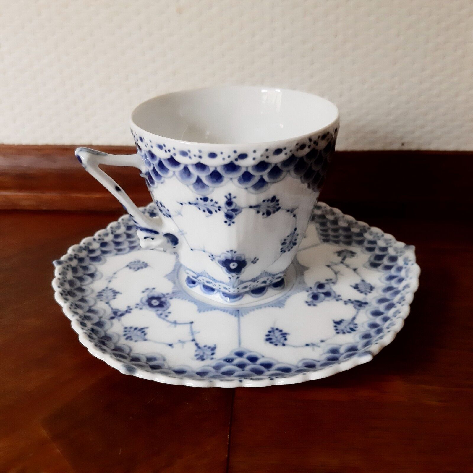 Pre - 1928 Old Coffee set BLUE FLUTED FULL LACE # 1-1036 Royal Copenhagen 2nd