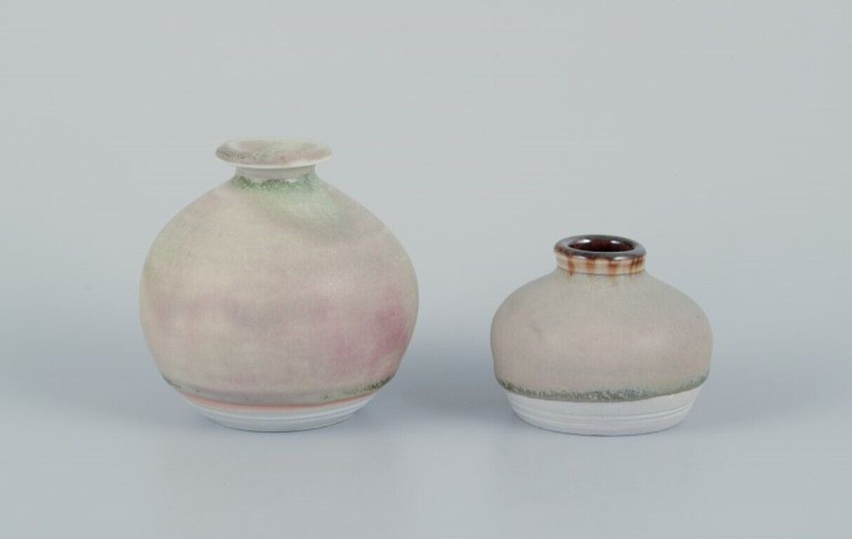 Elly Kuch and Wilhelm Kuch Two ceramic vases Sand-colored glaze 1980s