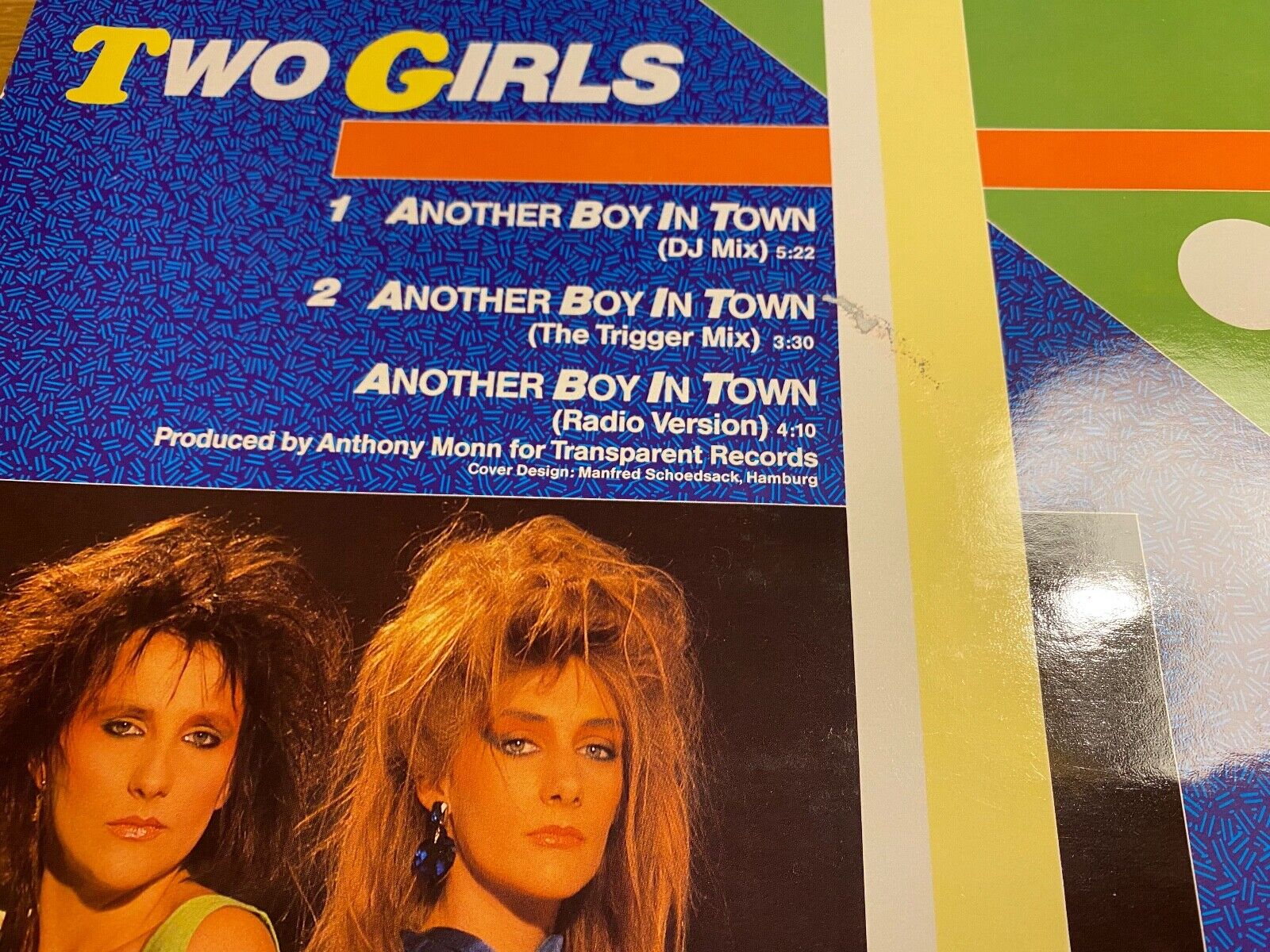 TWO GIRLS "ANOTHER BOY IN TOWN"DJ MIX 128 BPM 1985 12" MAXI SINGLE TRANSPARENT**