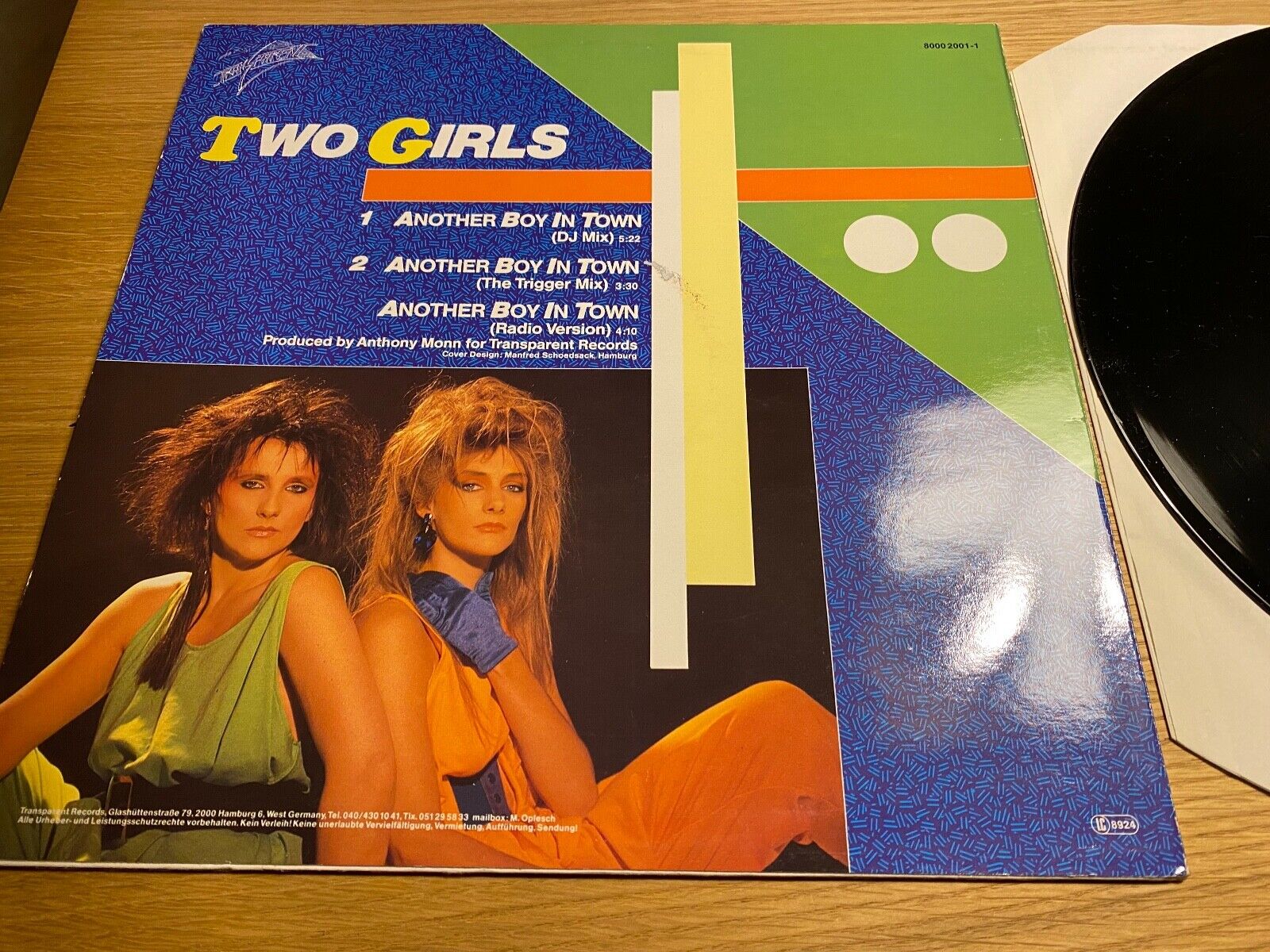 TWO GIRLS "ANOTHER BOY IN TOWN"DJ MIX 128 BPM 1985 12" MAXI SINGLE TRANSPARENT**