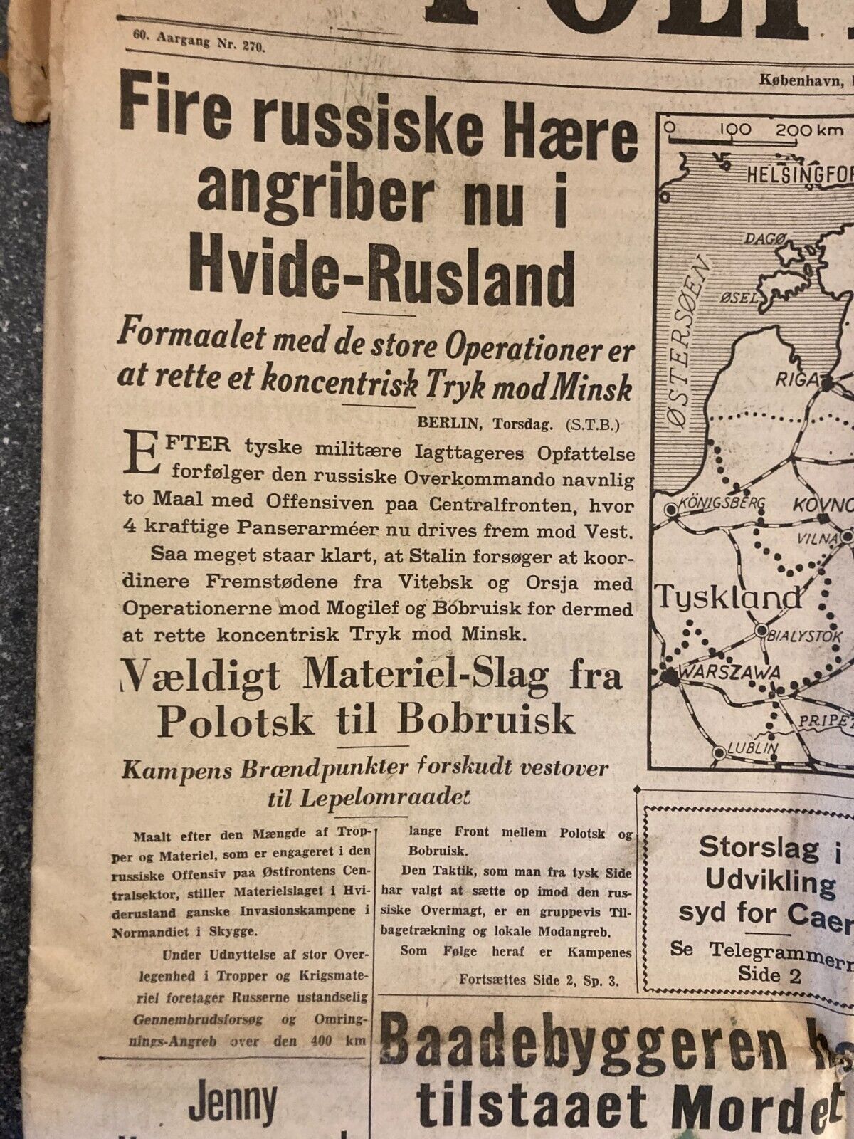 Danish WWII World War 2 Newspaper  - 30th June 1944 - "Politikken" Denmark