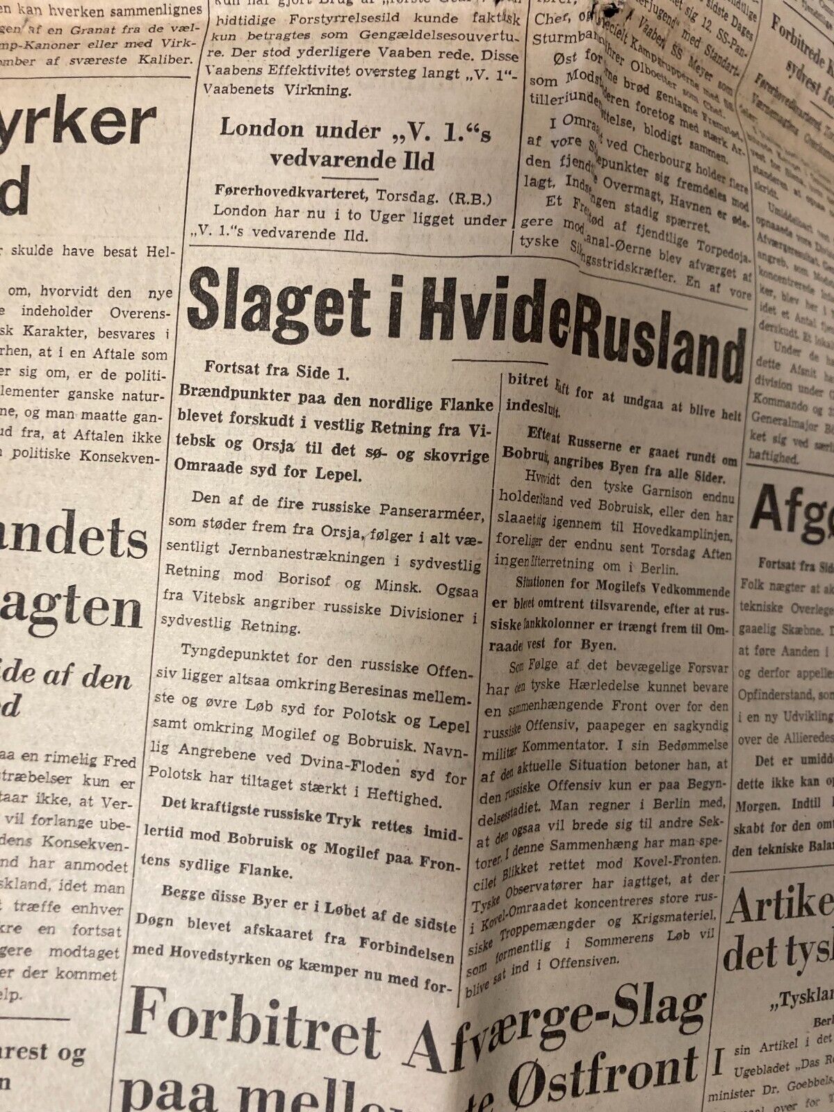 Danish WWII World War 2 Newspaper  - 30th June 1944 - "Politikken" Denmark