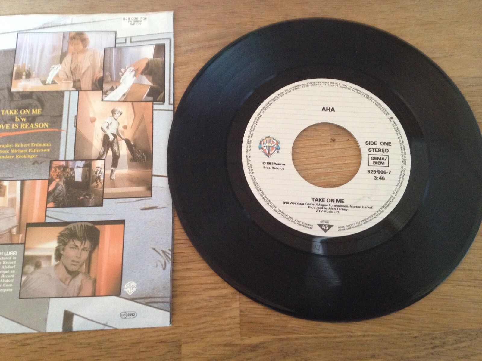 a-ha "TAKE ON ME / LOVE IS REASON" 1985 WARNER BROS RECORDS WEST GERMANY RARE 7